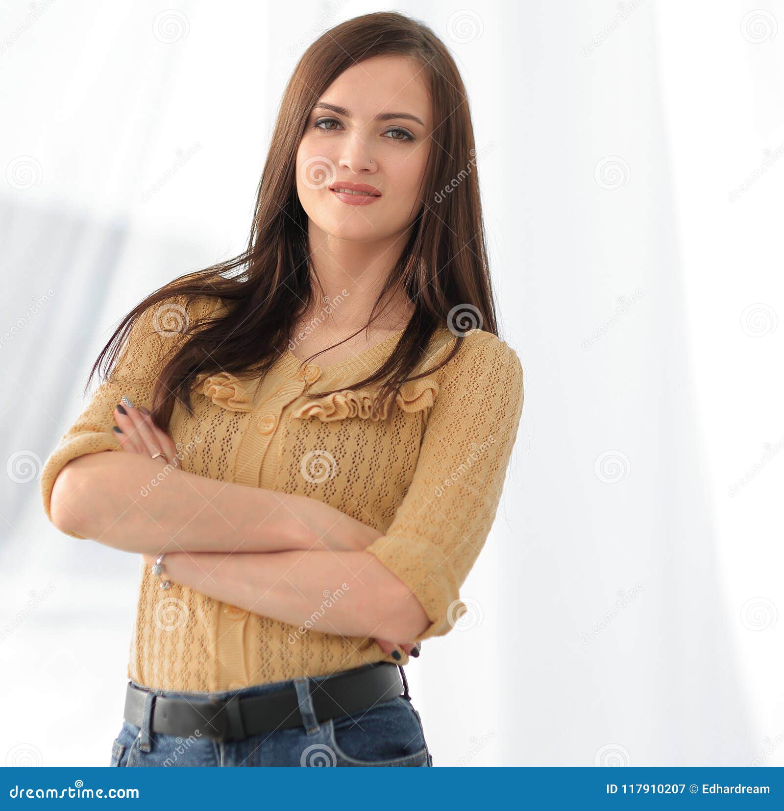 Close Up.fashionable Young Woman in Jeans. Stock Image - Image of ...