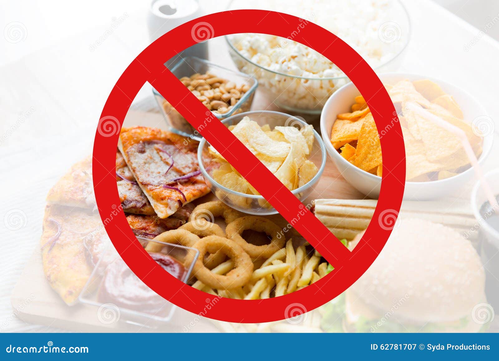 Close Up Of Fast Food Snacks Behind No Symbol Stock Close Up Of Fast Food Snacks Behind No Symbol Stock