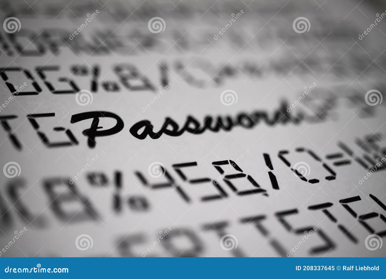Close Up of Fictive Letters and Special Characters with Blurred Word