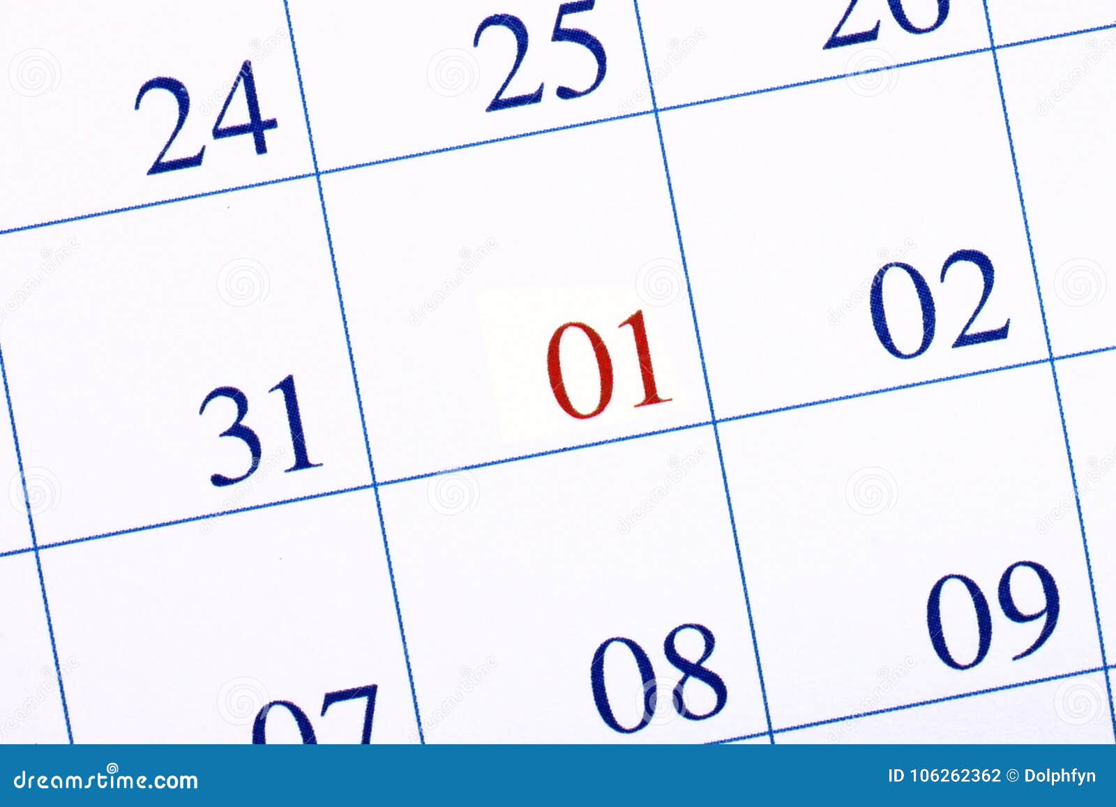 Close Up of First Day of the Year 2018 on Diary Calendar. Stock Photo