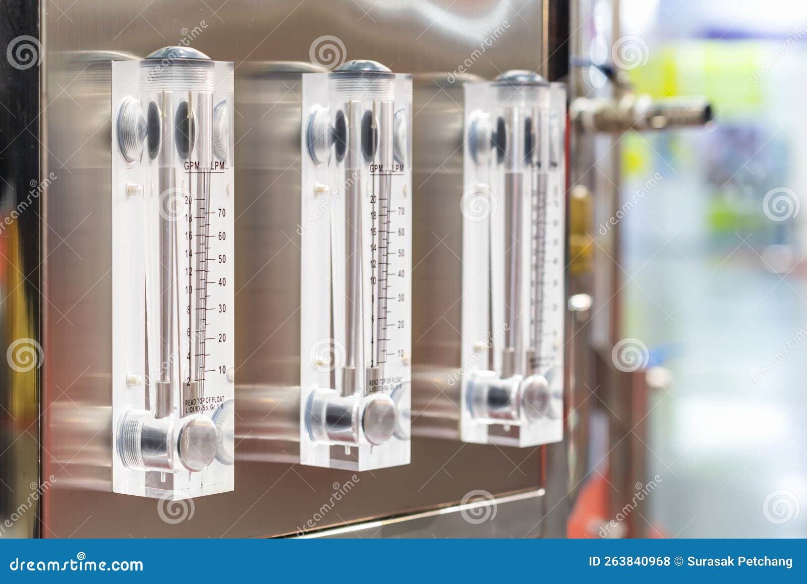 Close Up Flow Meter and Pressure Dial Gauge for Measuring