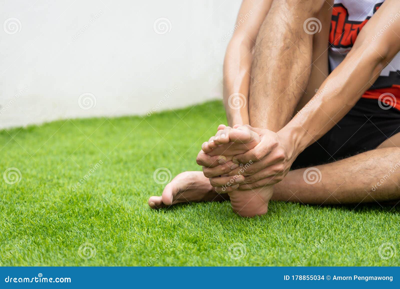 Close Up On Foot Sole Injury The Man Use Hands Hold On His Foot Sole