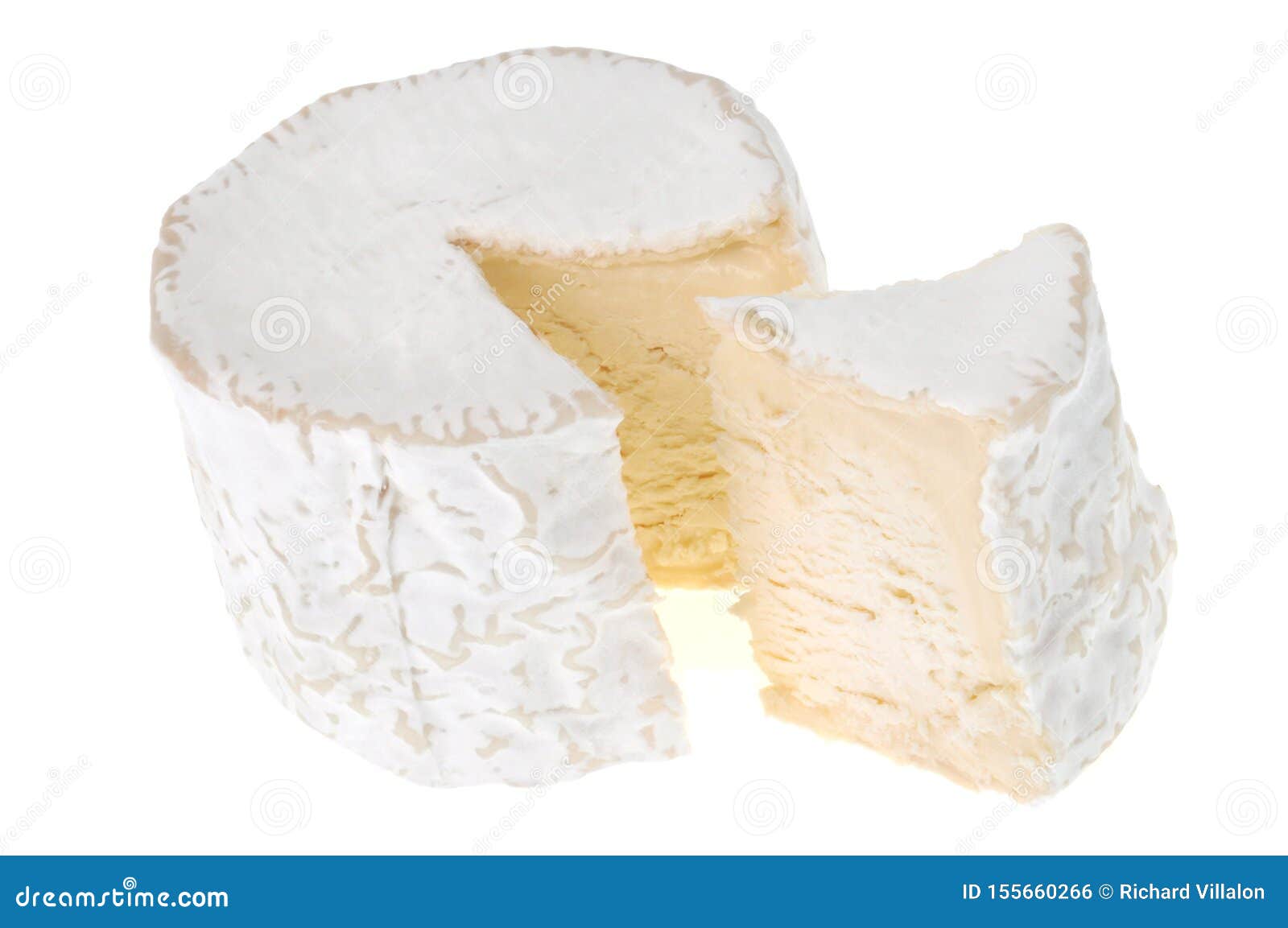 chaource cheese in closeup on white background