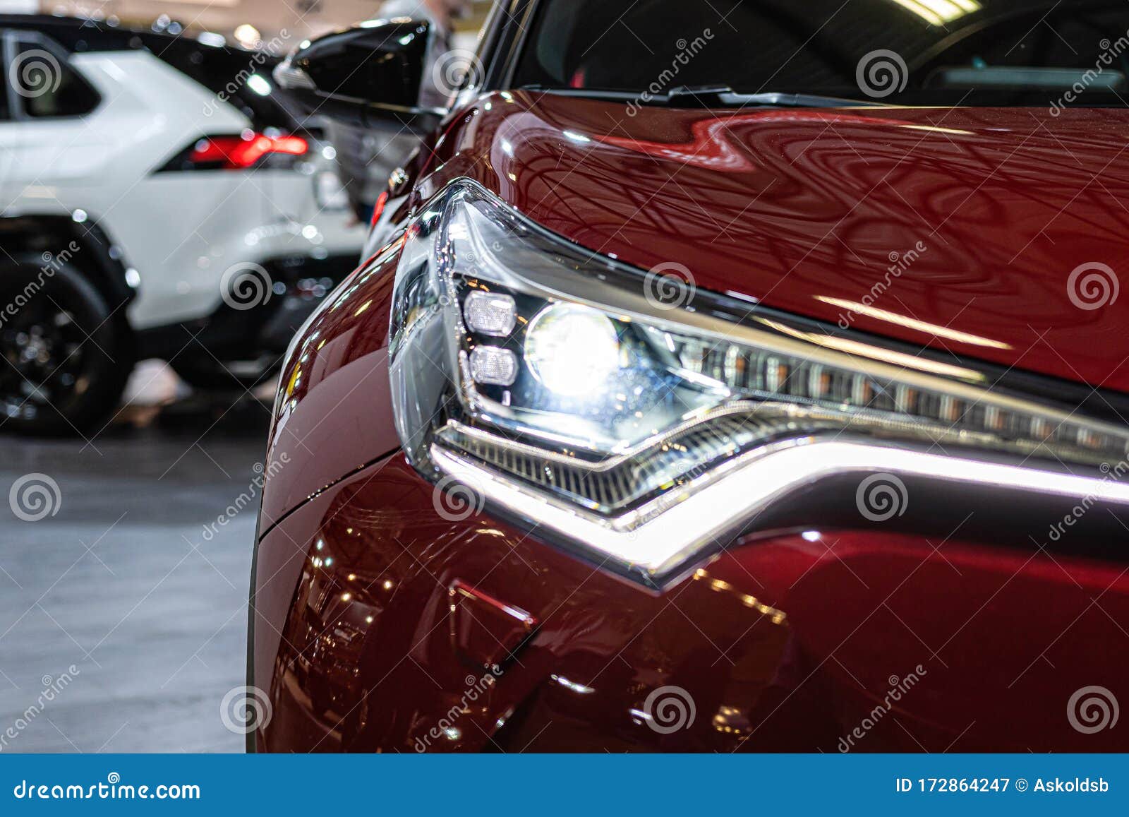 Closeup of the Front Light of a Modern Car. Exterior Details Stock