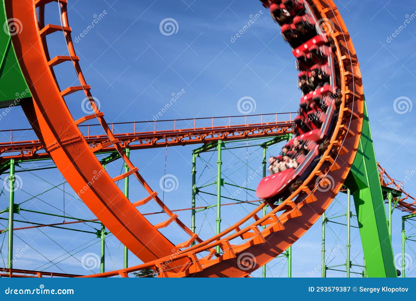 Closeup of a Fun Roller Coaster Ride. Blurred Image of a Train To