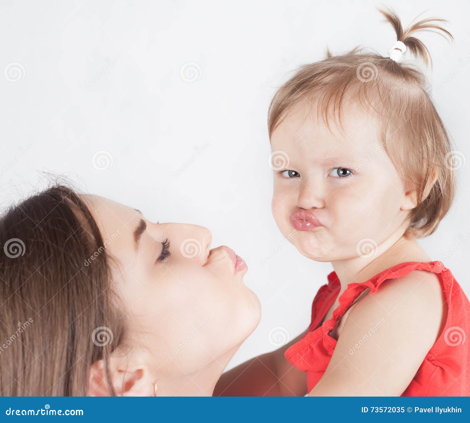 Close-up Funny Baby Girl and Her Mother on White Background Stock Image -  Image of kiss, care: 73572035