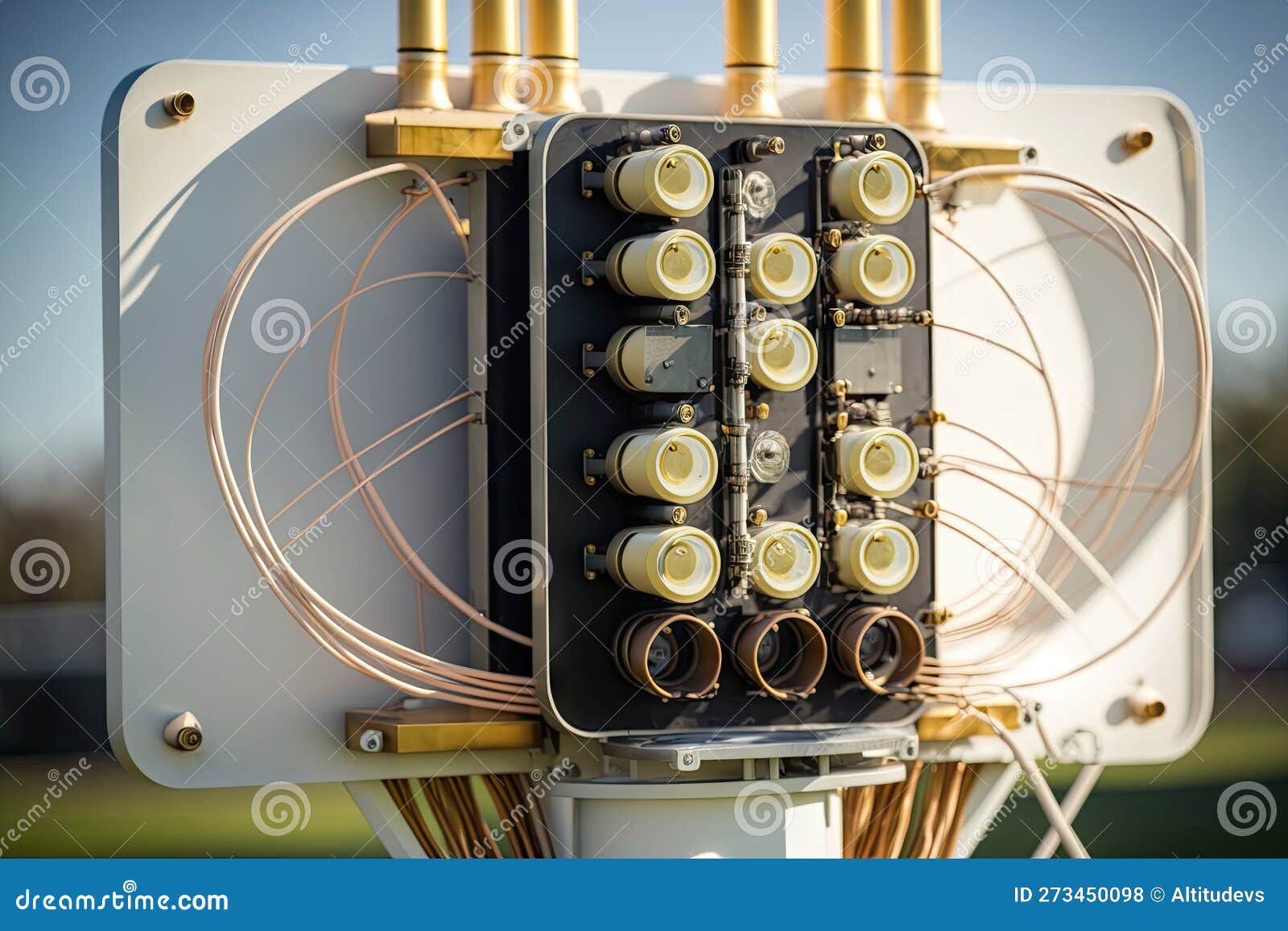 Closeup of 5g Antenna, with Cables and Connectors Visible Stock Photo