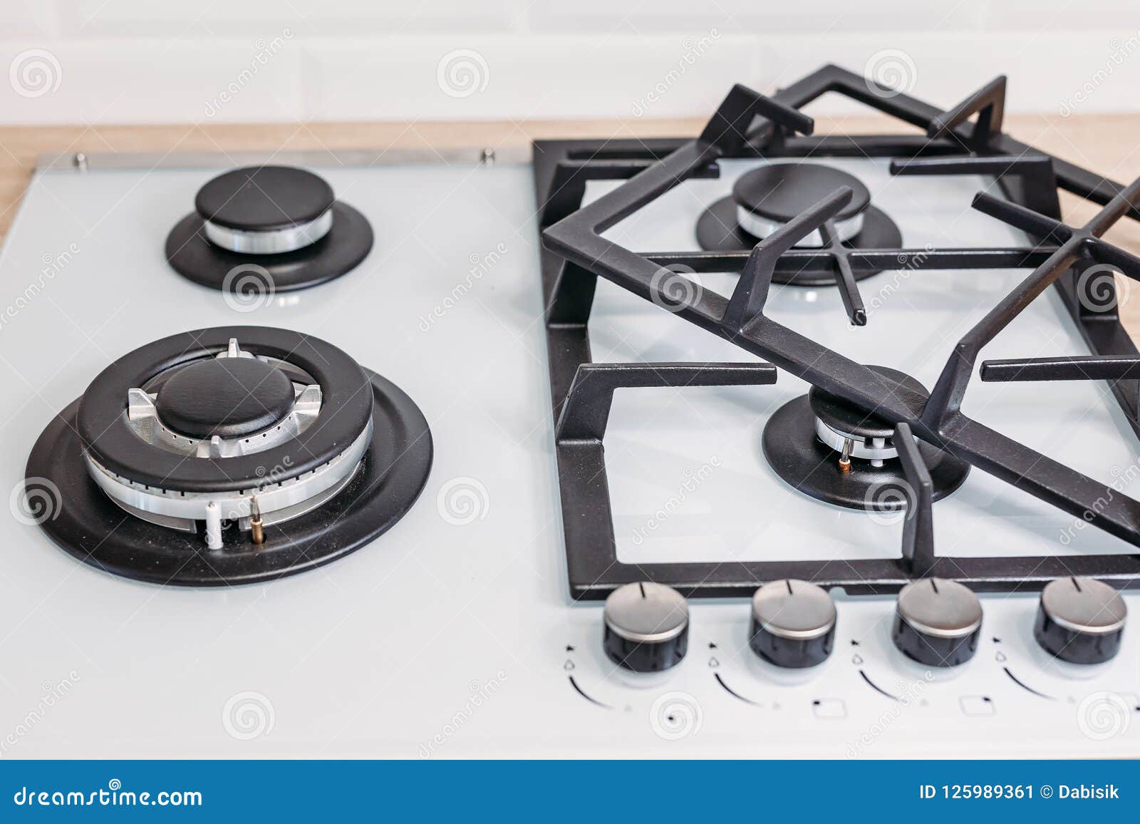 Close Up of Gas Control Panel Hob in Kitchen Stock Image Image of