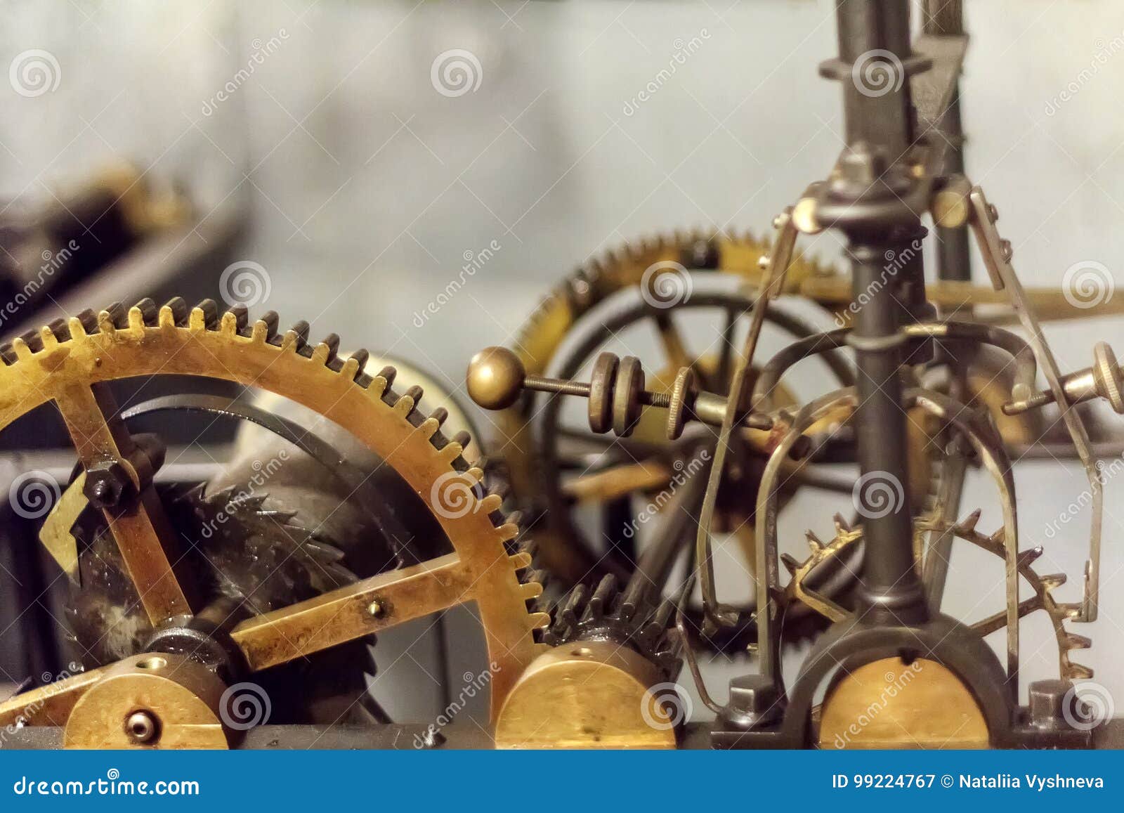 Closeup of the Gear of the Big Clockwork Mechanism in Operation Stock