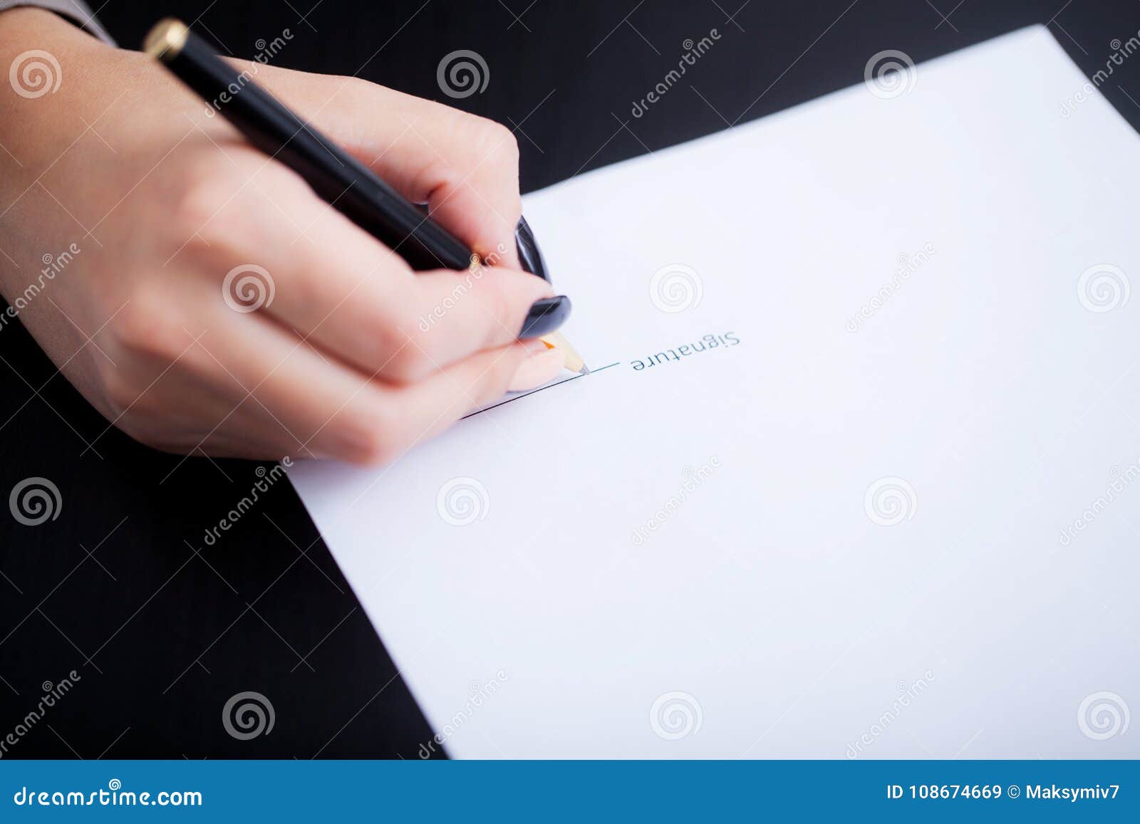 Business Woman Signing a Contract Above Signature Line Stock Image ...