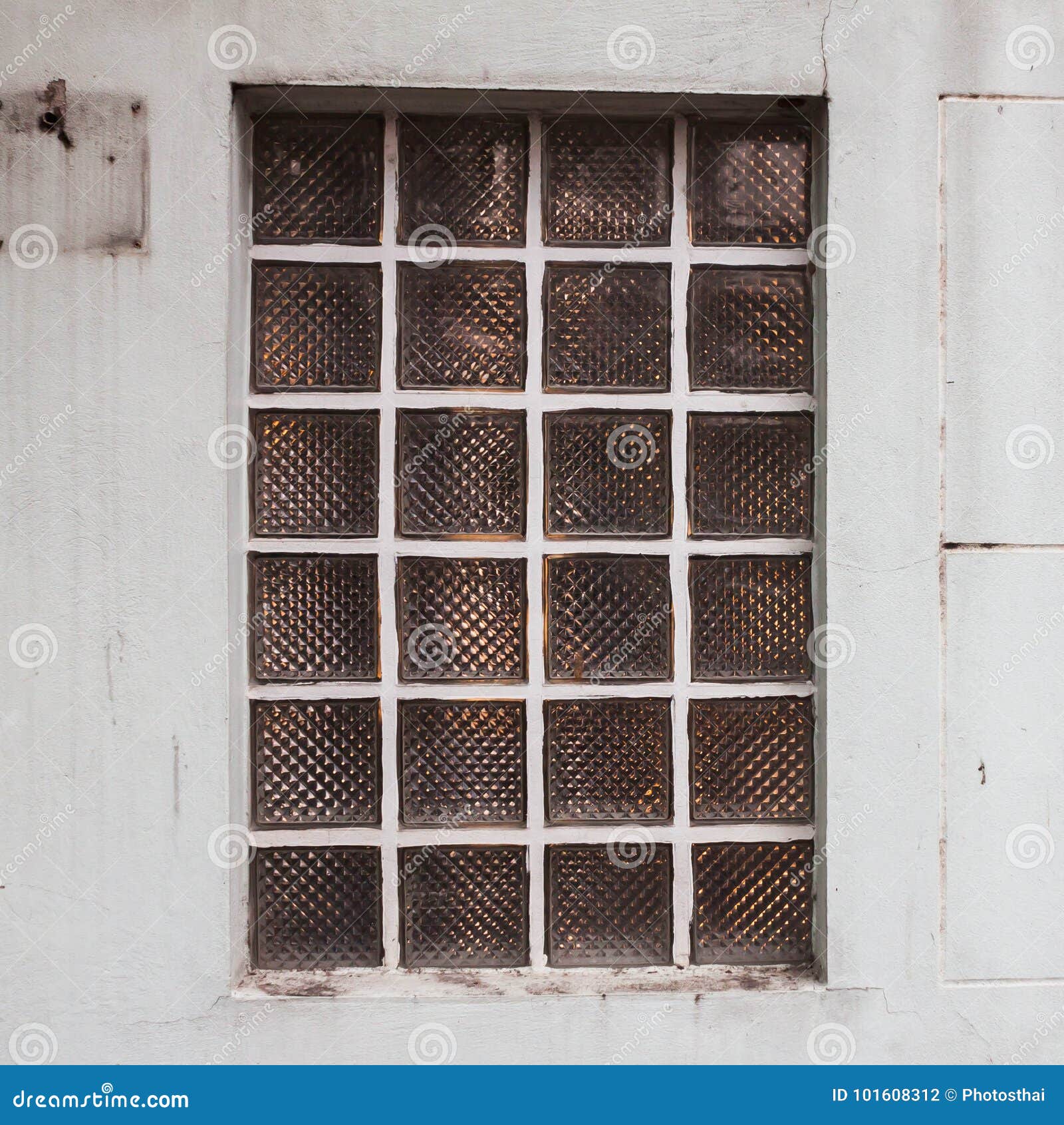 Glass Block On Concrete Wall Background Stock Photo Image