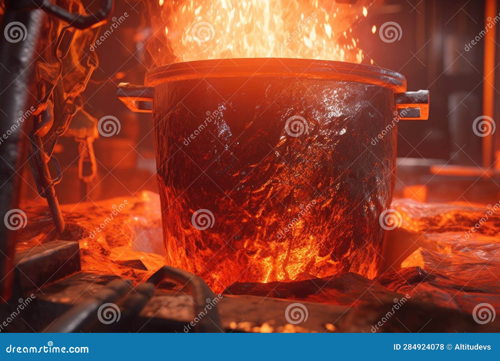 Close Up of Glowing Hot Metal in Crucible Stock Illustration