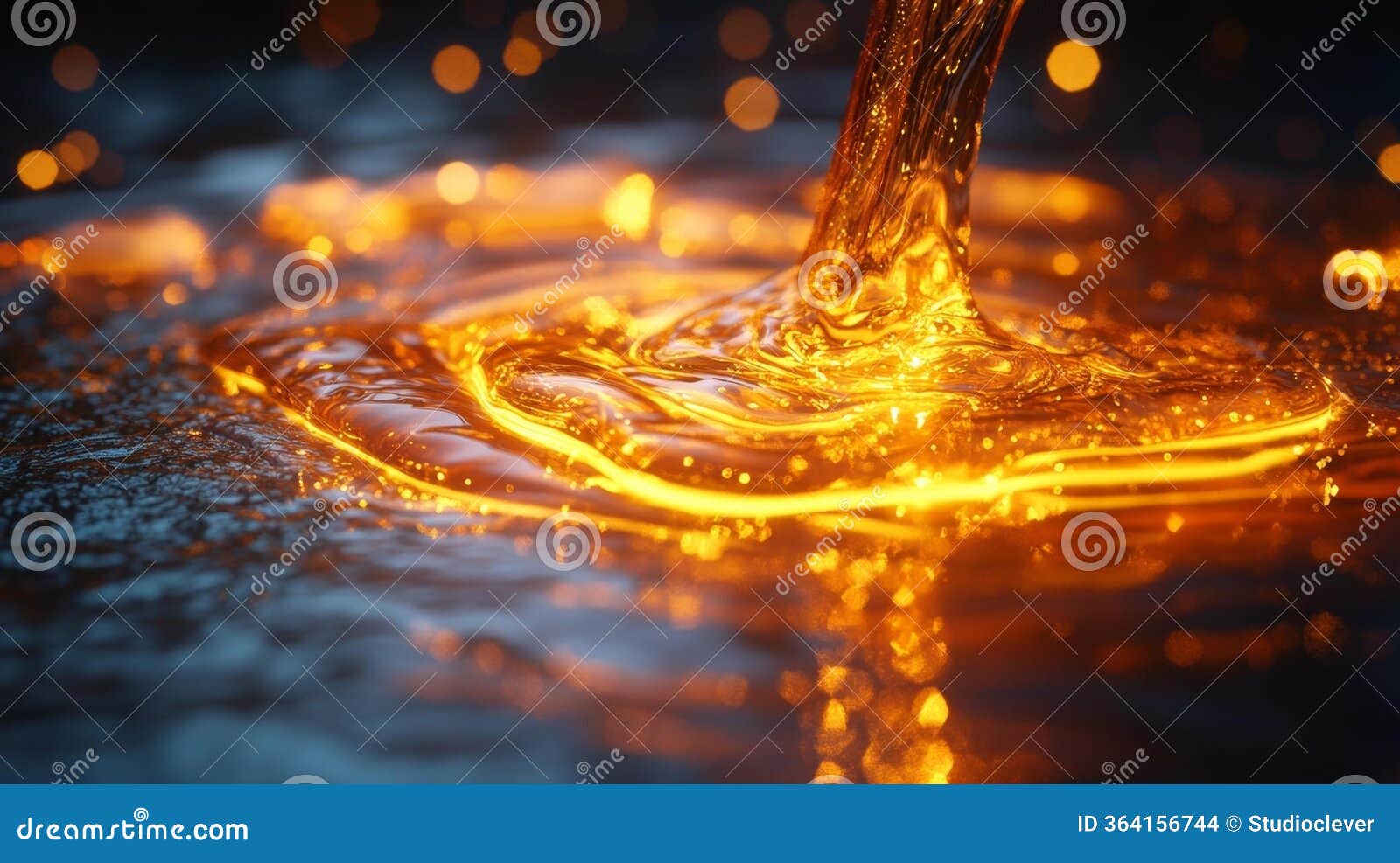 a close-up of glowing metallic liquid flowing creating mesmerizing reflective patterns