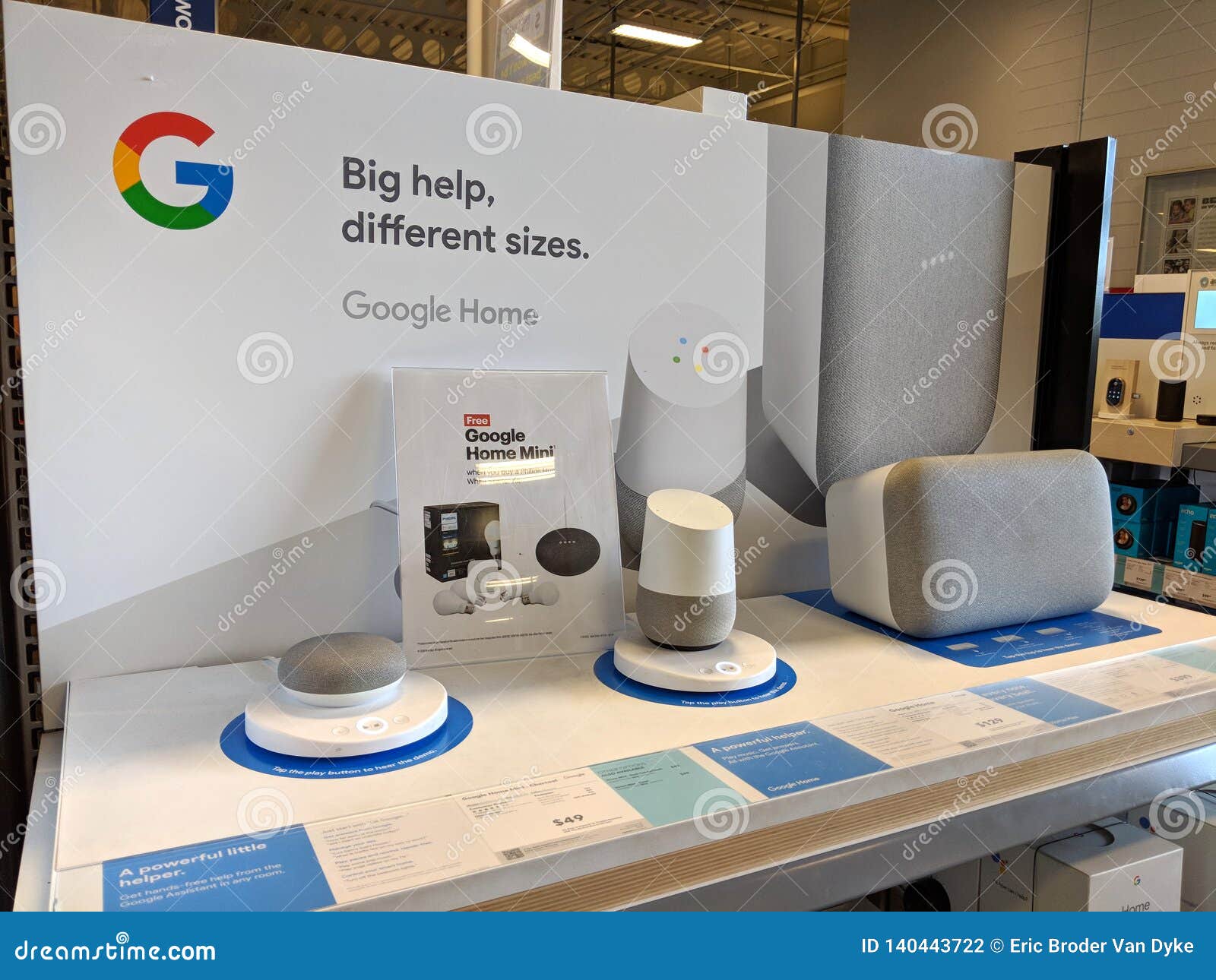 Close up of Google Home Mini Max and Logo on Display Inside