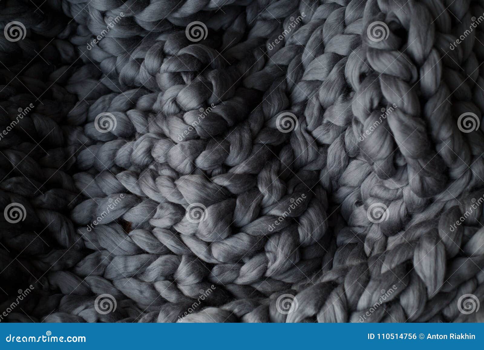 Closeup Gray Knitted Blanket, Merino Wool Background Stock Photo