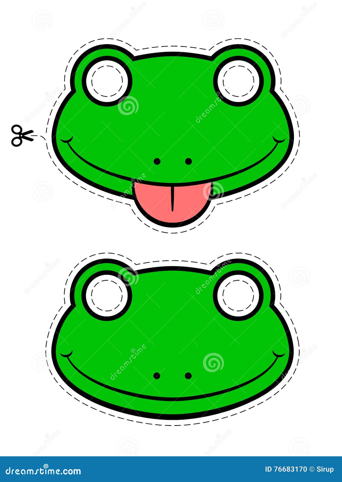 Closeup of Green Frog Masks Over White Background Stock Vector