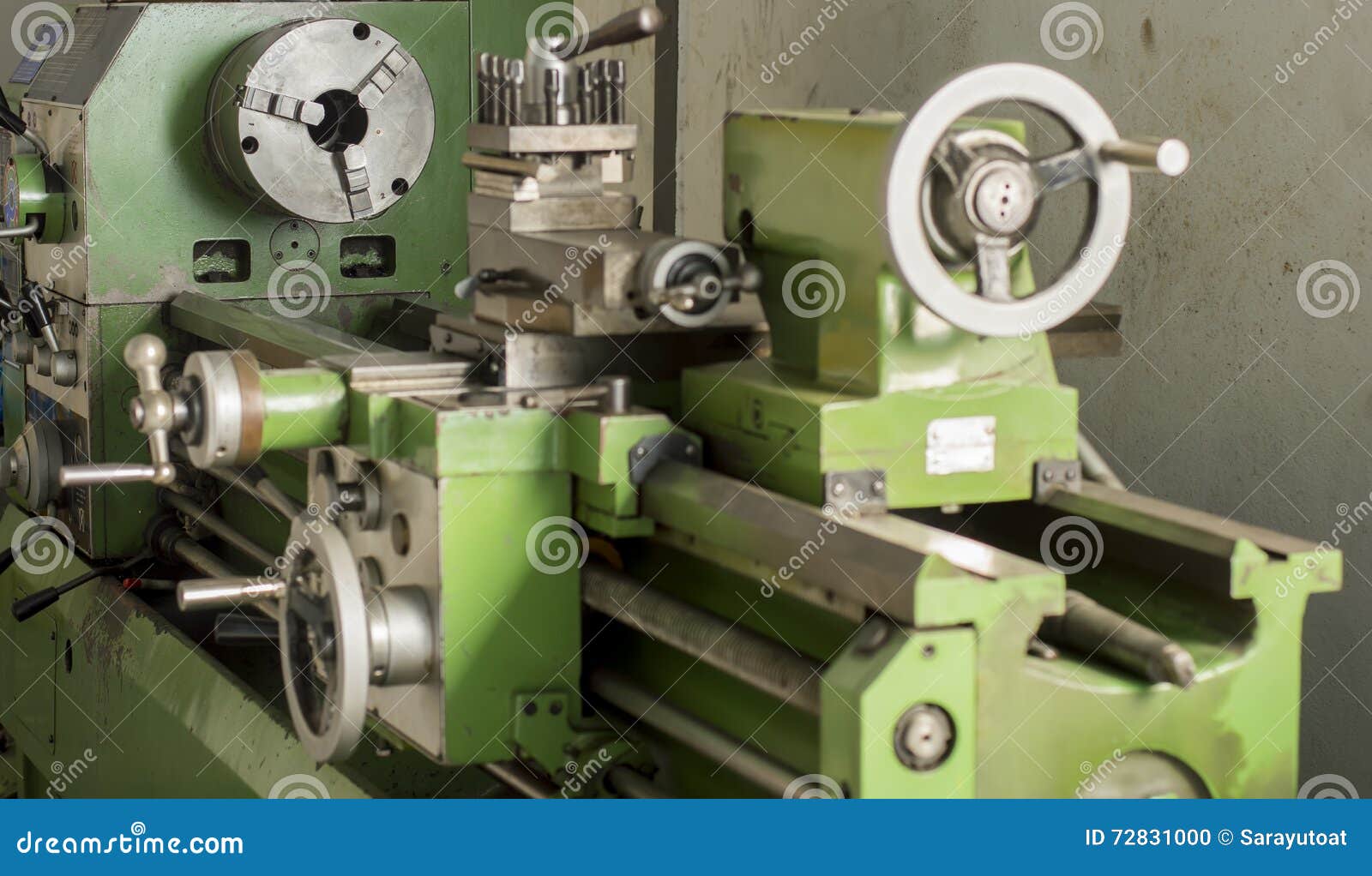 Close Up Green Lathe Machine in Factory Stock Photo Image of cutter