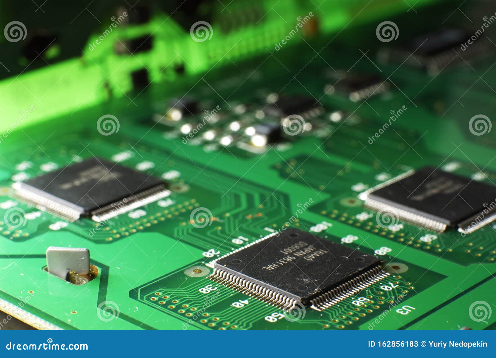 close up green memory board with smd chip