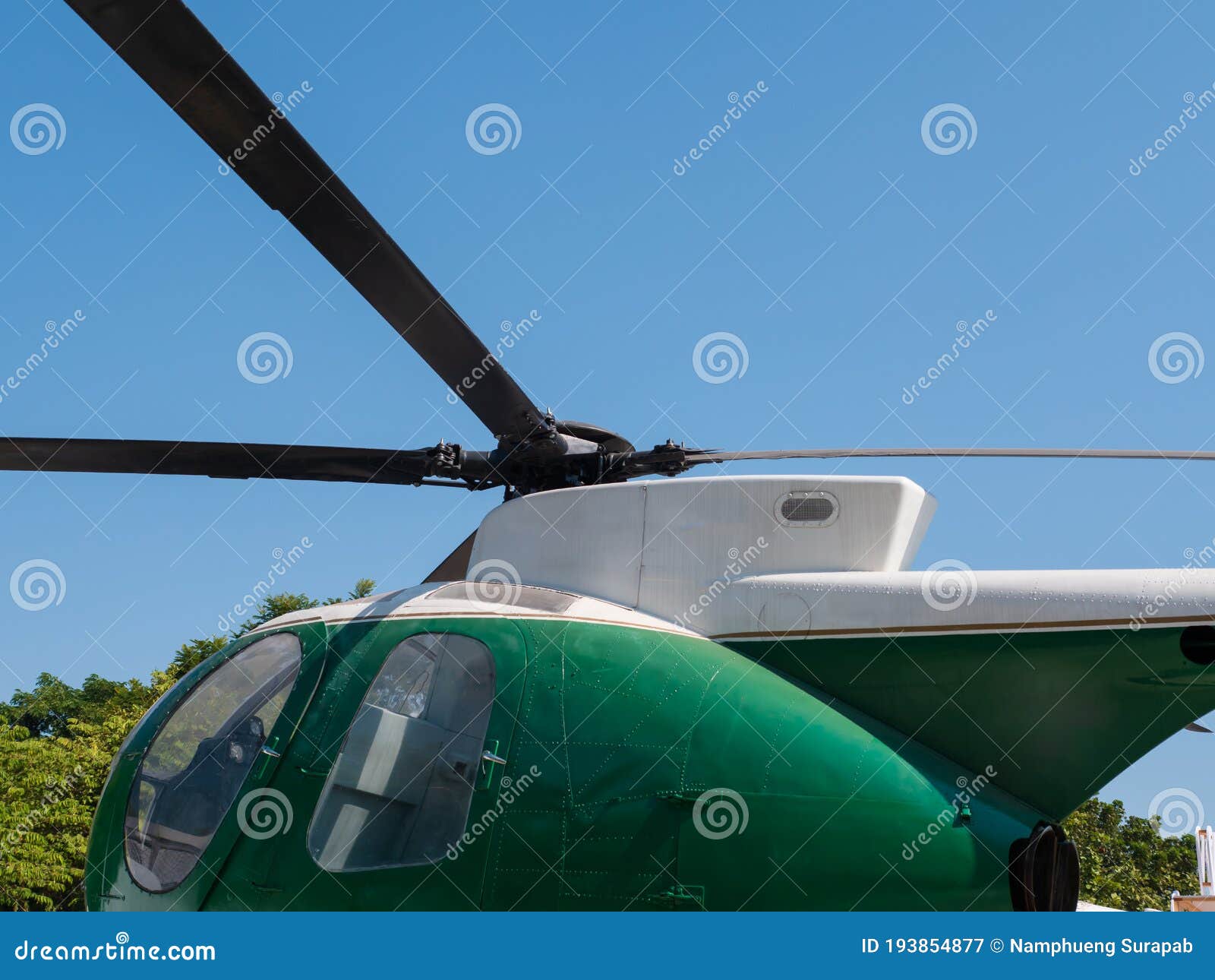 Close Up of Green White Helicopter Stock Image Image of blue