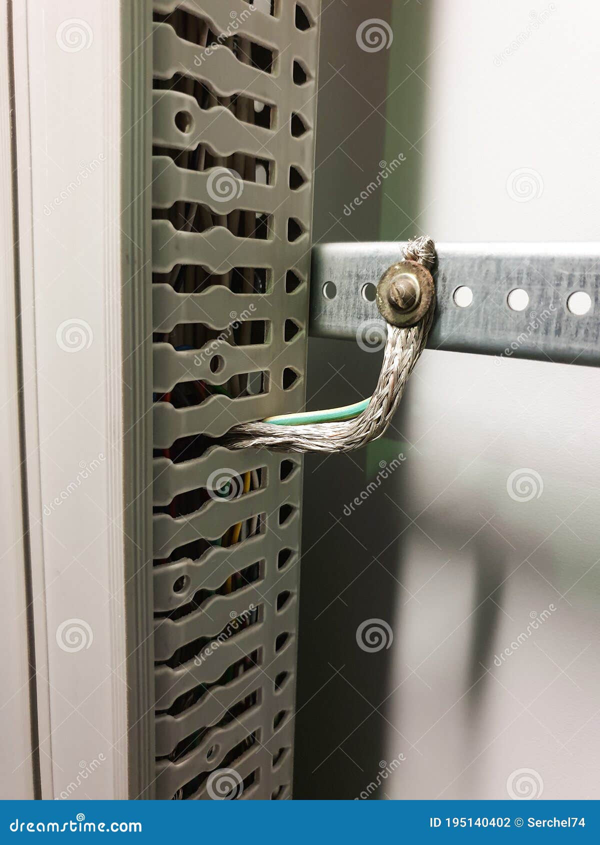 Closeup of a Ground Wire in an Electrical Panel. Safety Requirements