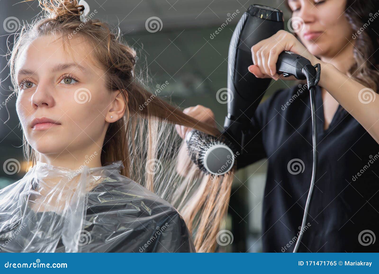 Close Up of Hairdressers Hands Drying Long Blond Hair with Blow Dryer and Round  Brush Stock Image - Image of beauty, brush: 171471765