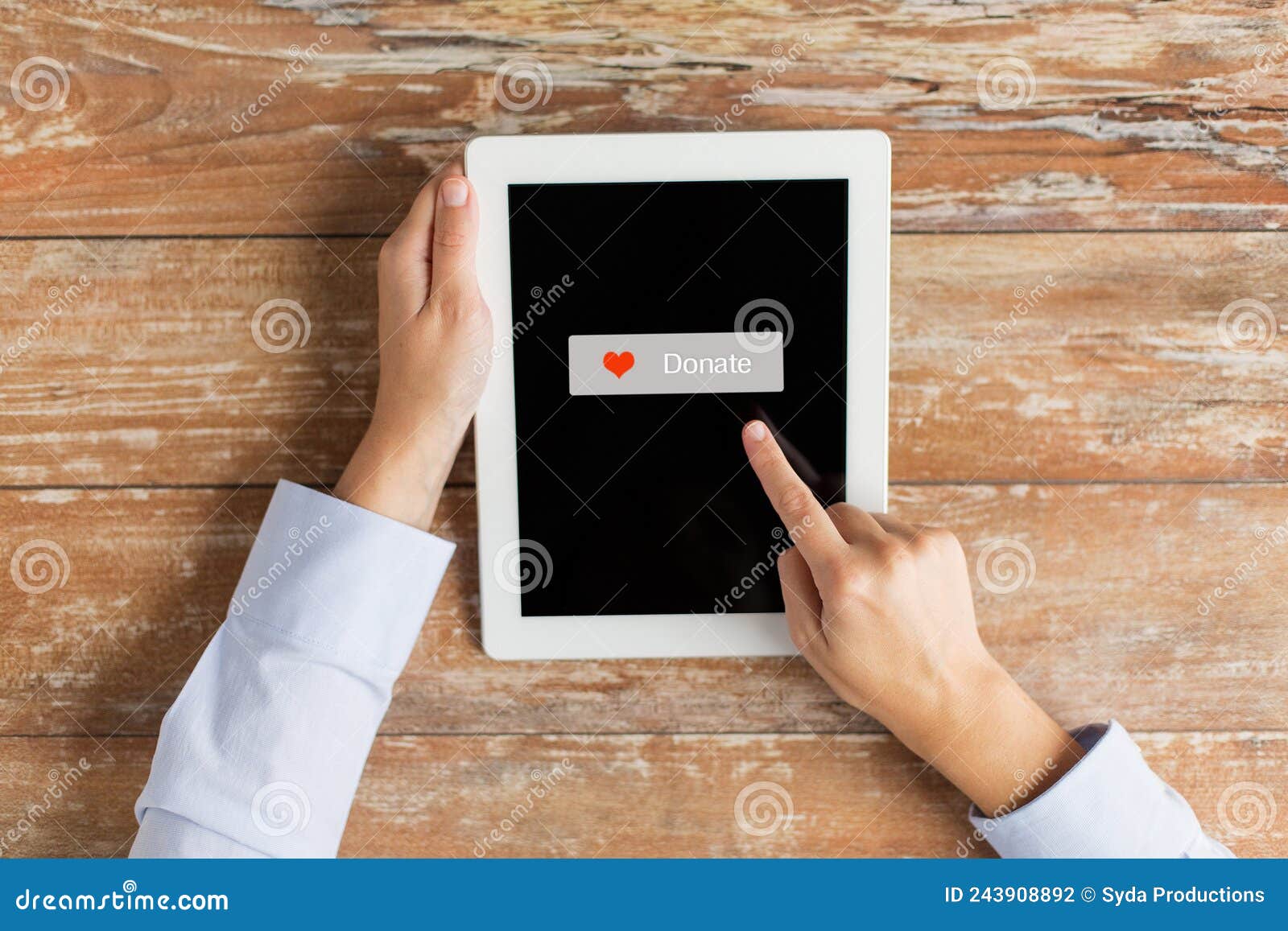 Close Up of Hand with Donate Icon on Tablet Pc Stock Photo Image of