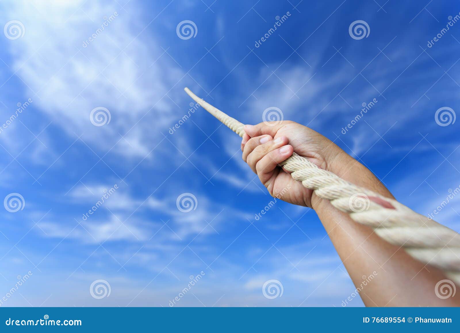 Close Up Hand Holding Rope on Blur Sky Stock Photo Image of power