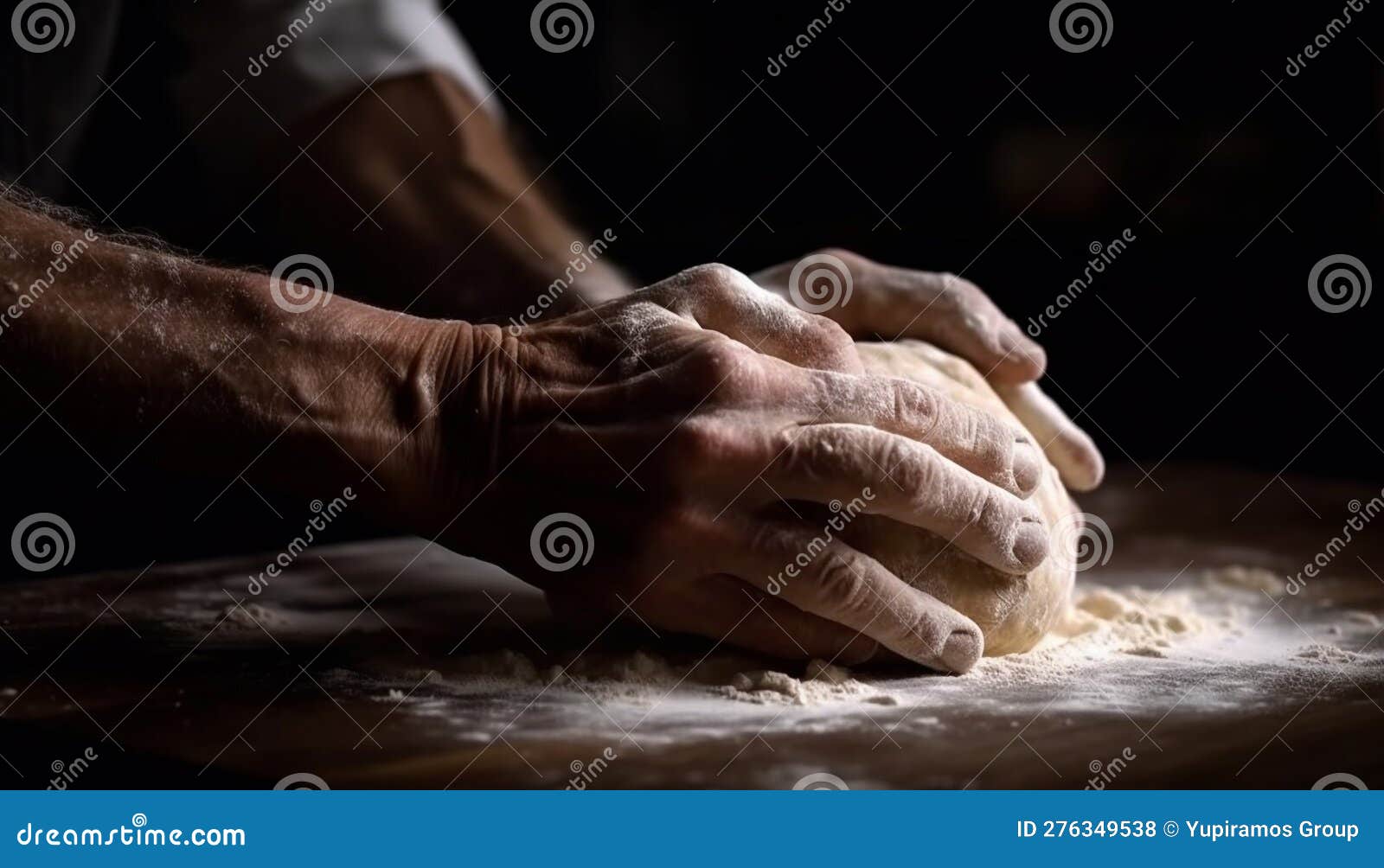 Close Up of Hand Kneading Homemade Bread Dough Generated by AI Stock