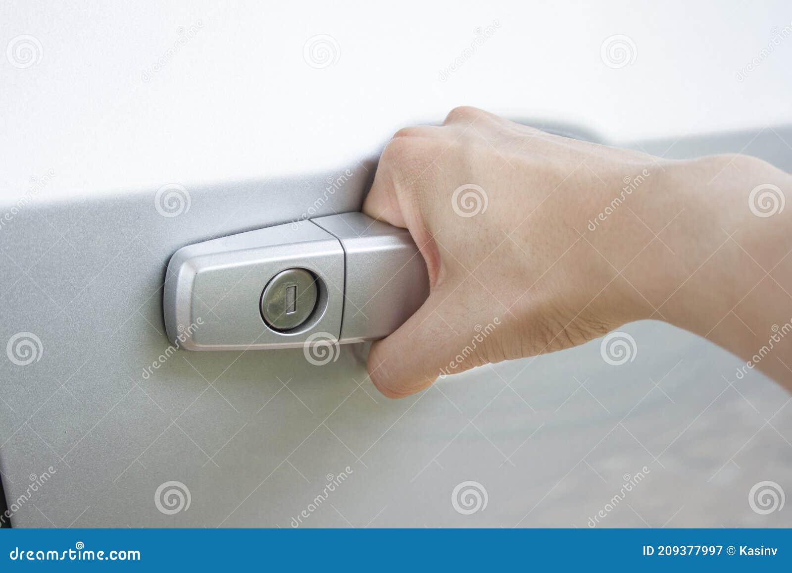 Close Up of a Hand Pulling Car`s Door Handle Stock Image Image of