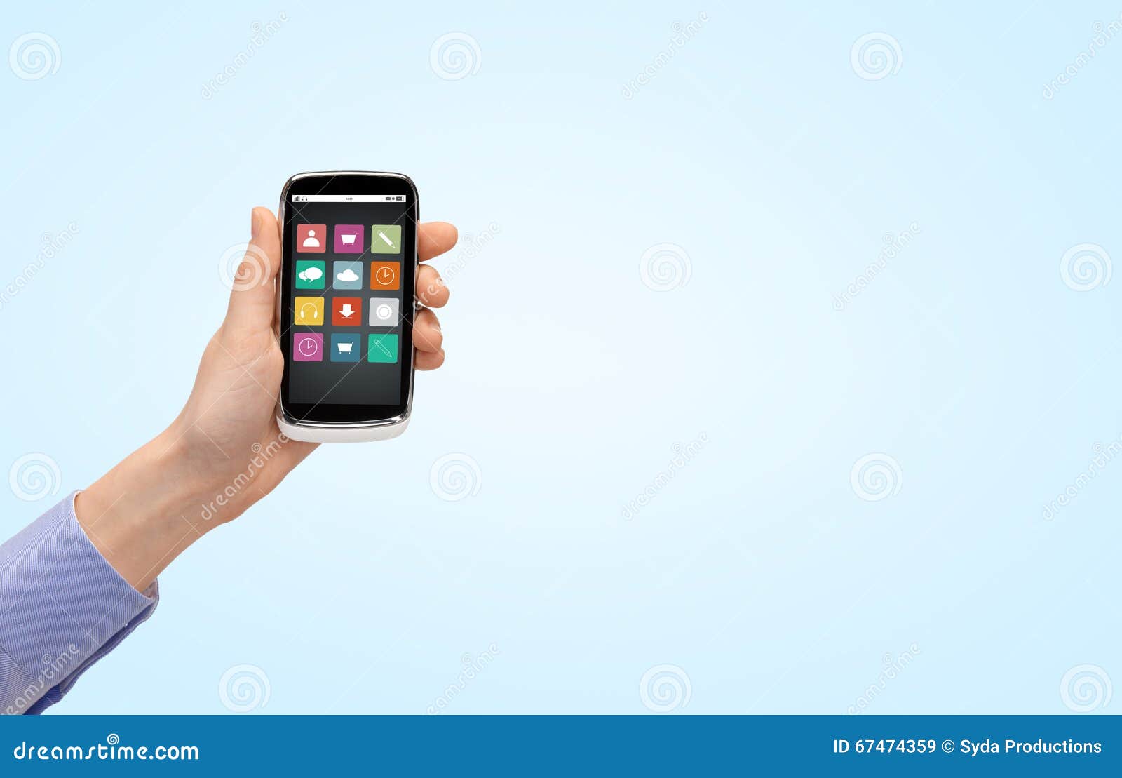 Close Up of Hand with Smartphone Menu Icons Stock Image - Image of ...