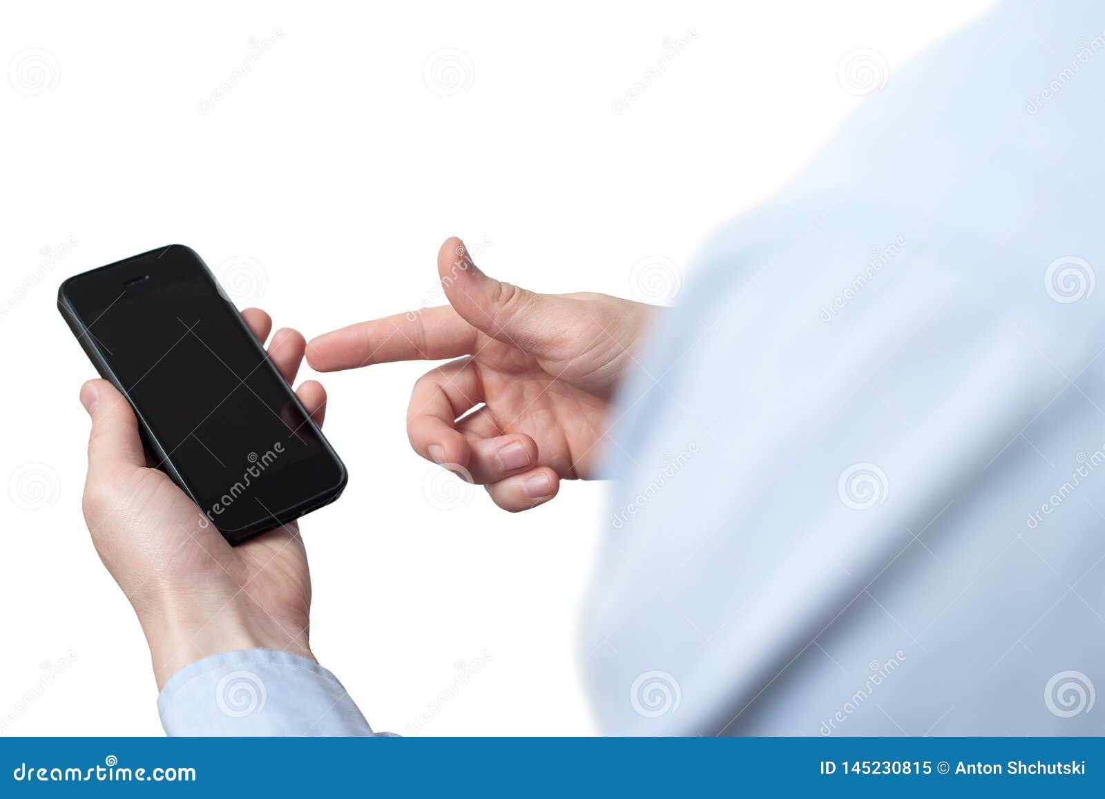 Close-up Hand Touching Smartphone Screen Isolated on White, Mock Up ...