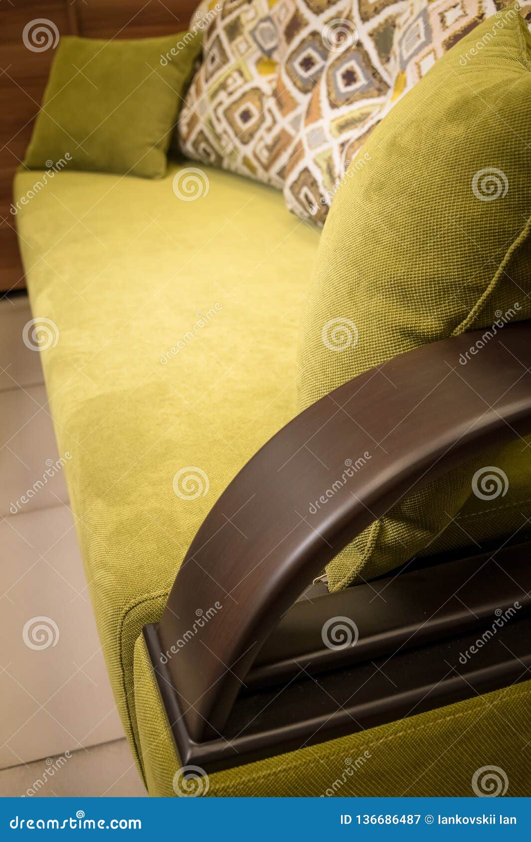 Close Up Handle Armrest Textile Red Sofa New Furniture