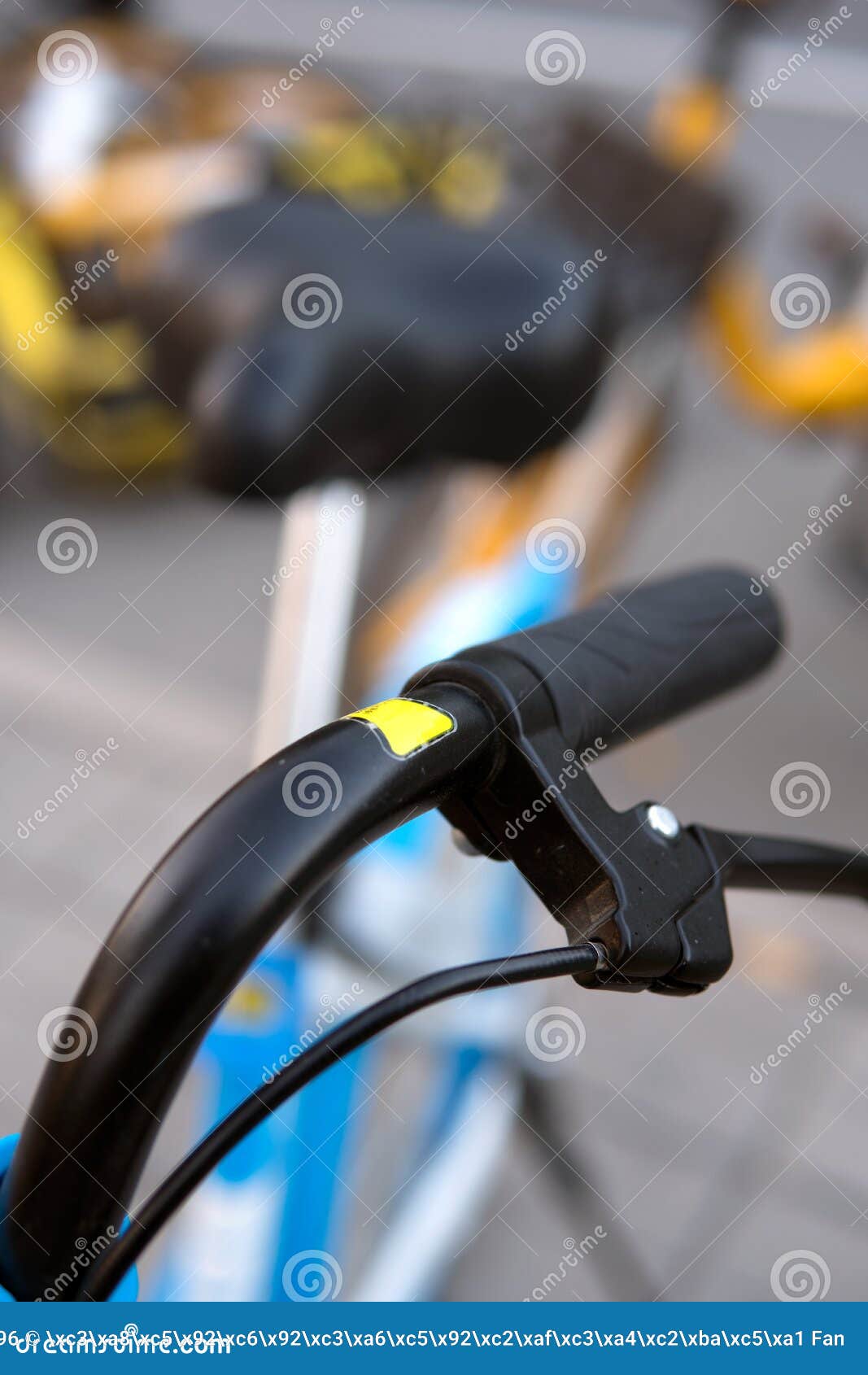 Closeup of the Handlebars of a Shared Bike Stock Photo Image of