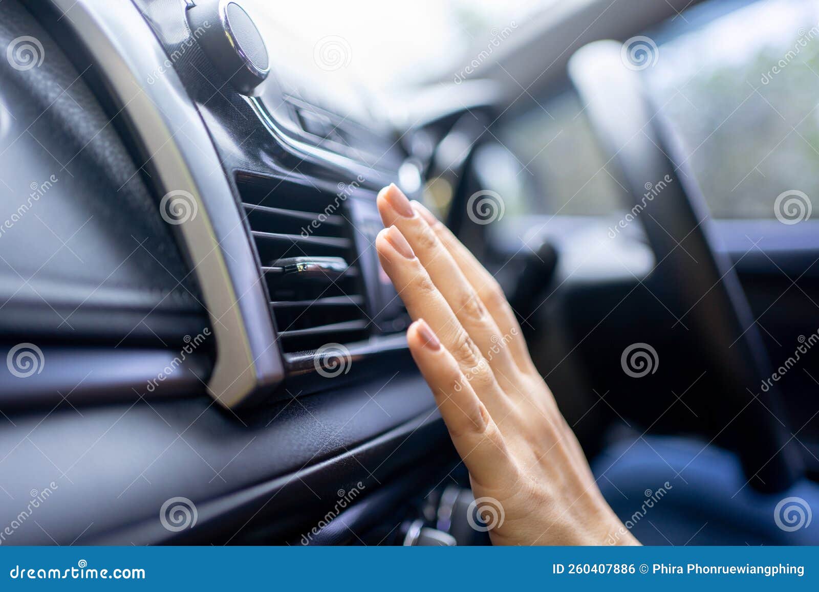 Closeup of Hands Checking Car Air Conditioner, Car Cooling System