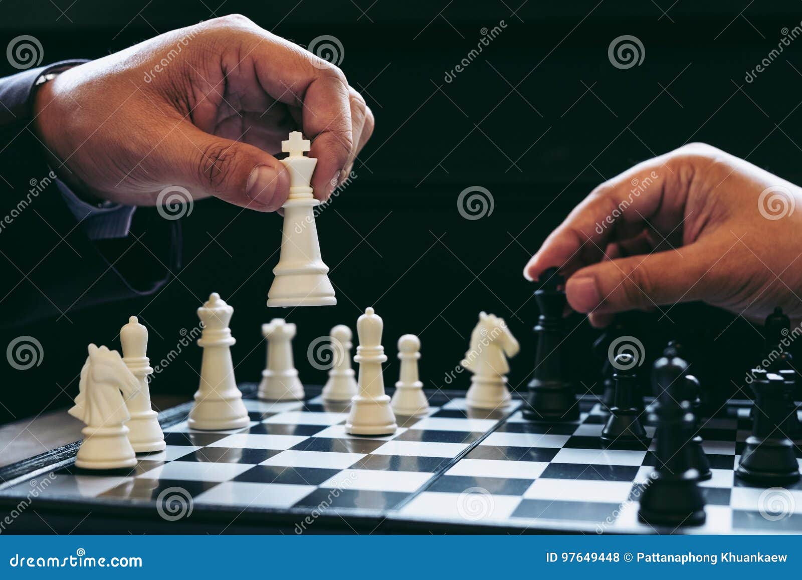 Close Up of Hands Confident Business Man Colleagues Playing Chess Game To  Development Analysis New Stragy Plan. Stock Photo - Image of executive,  black: 97649448