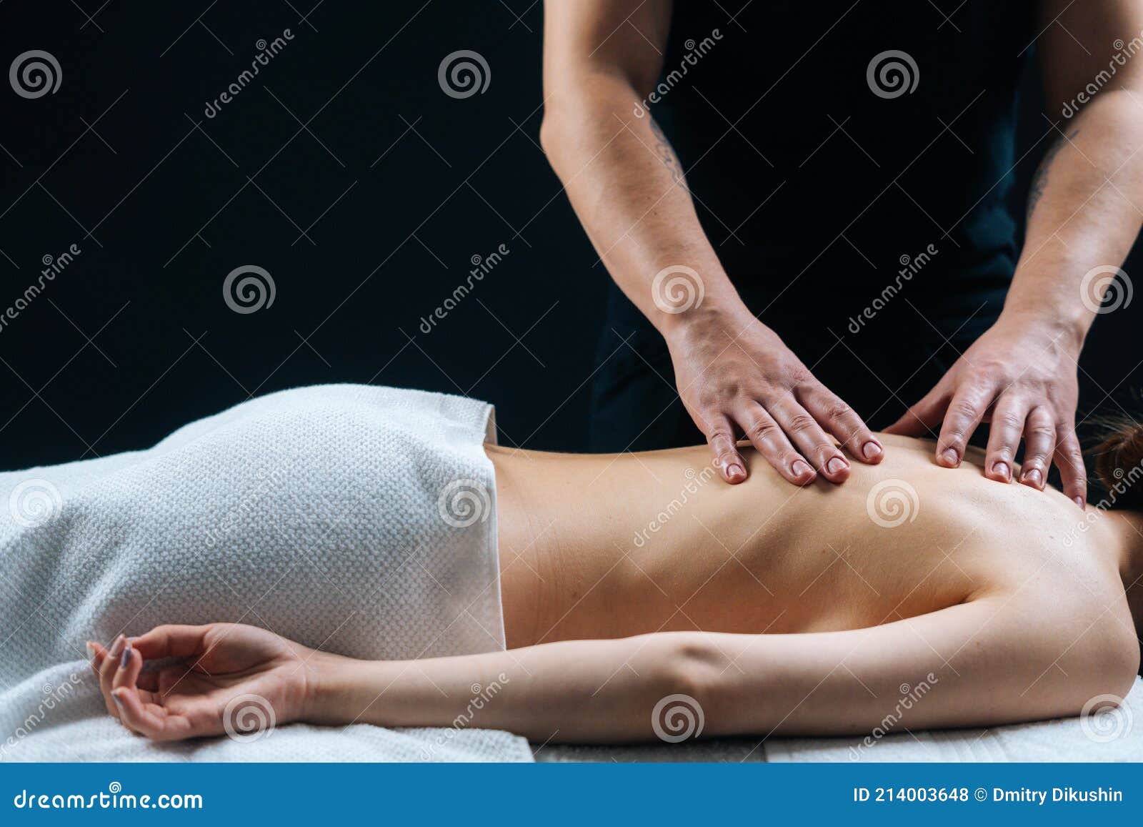 Young Relaxed Naked Woman Lying on Massage Table Stock 