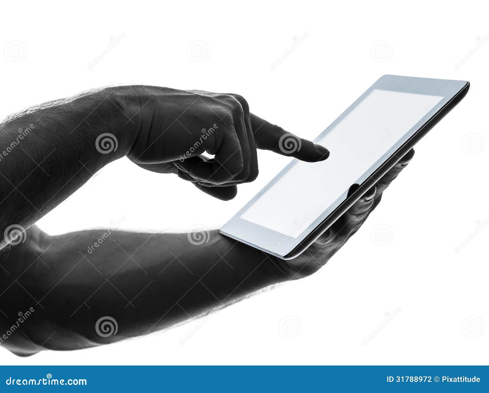 close up hands man touchscreen digital tablet