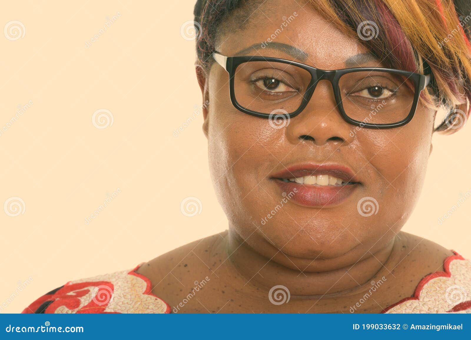 Close Up of Happy Fat Black African Woman Smiling while Wearing ...