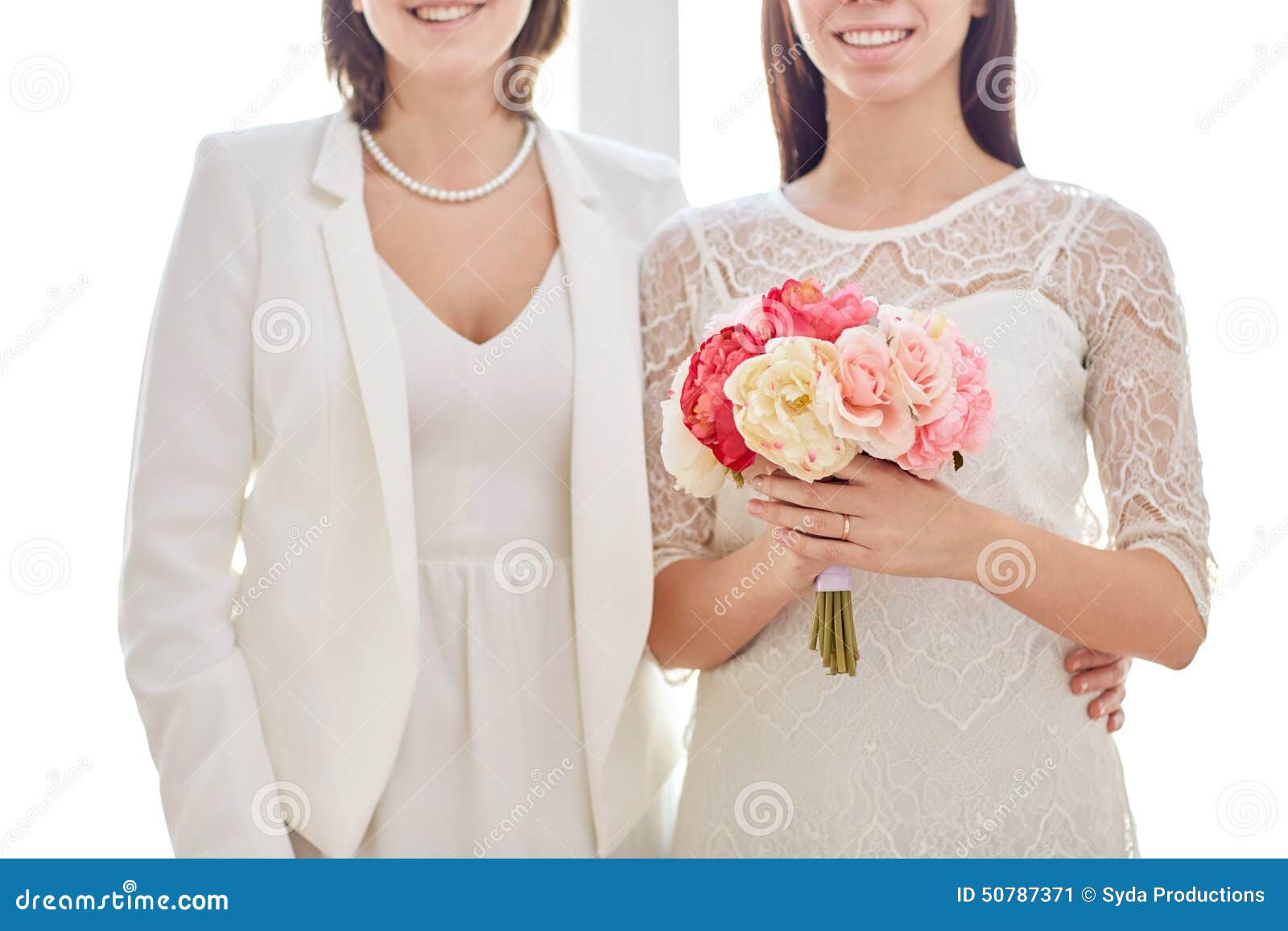 Close Up Of Happy Lesbian Couple With Flowers Stock Image Image Of Hands Lesbian 50787371