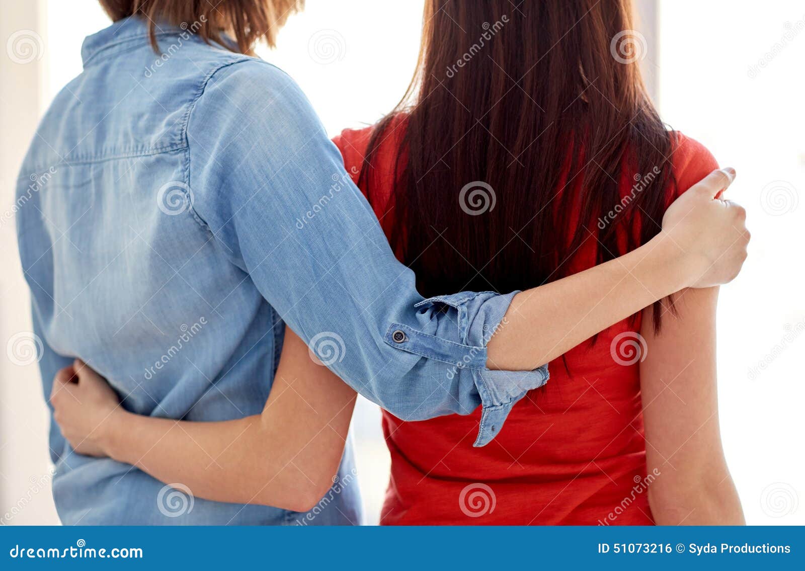 Close Up Of Happy Lesbian Couple Hugging At Home Stock Photo Image Of