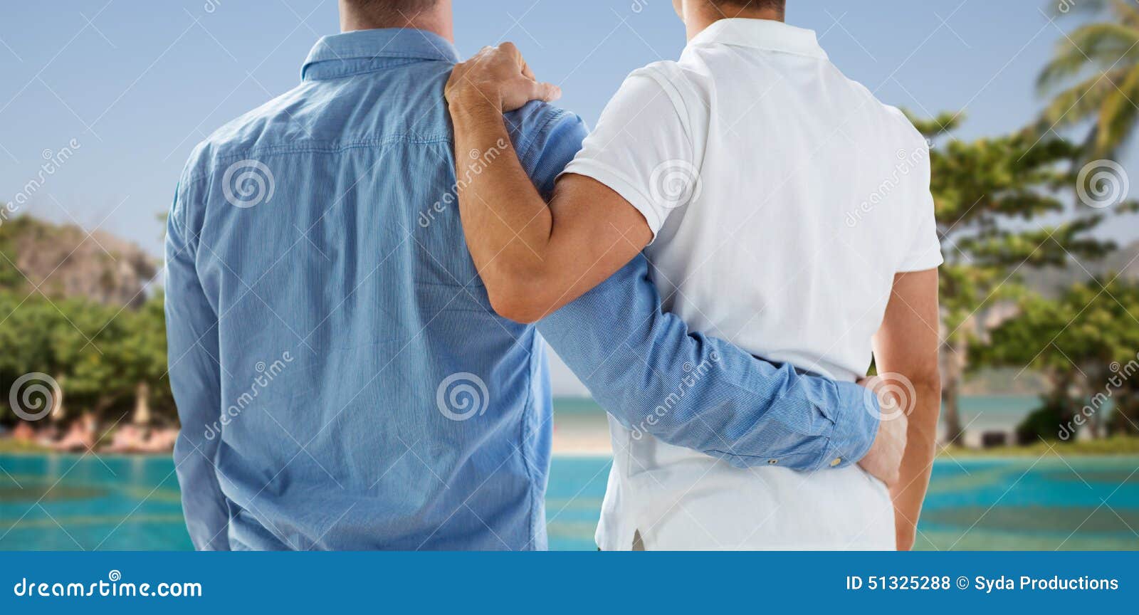 Close Up of Happy Male Gay Couple Hugging Stock Photo