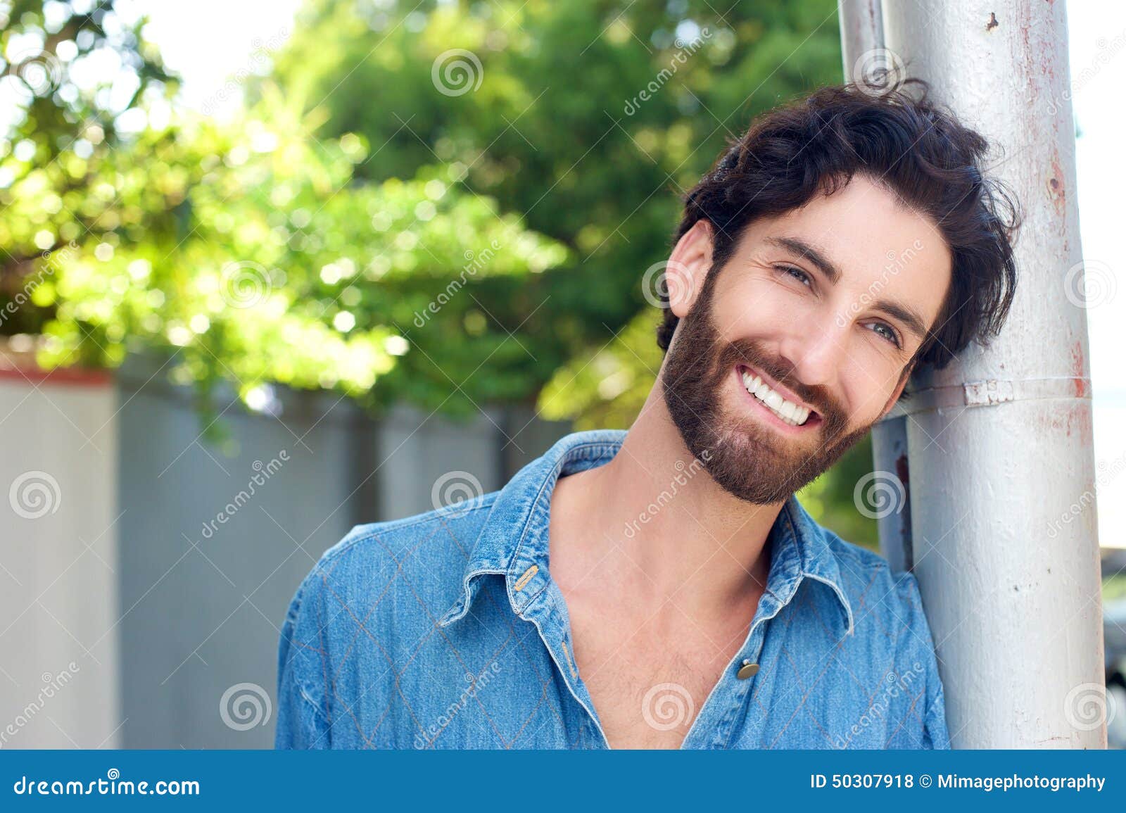 Close Up Happy Man with Beard Smiling Outdoors Stock Photo - Image of ...