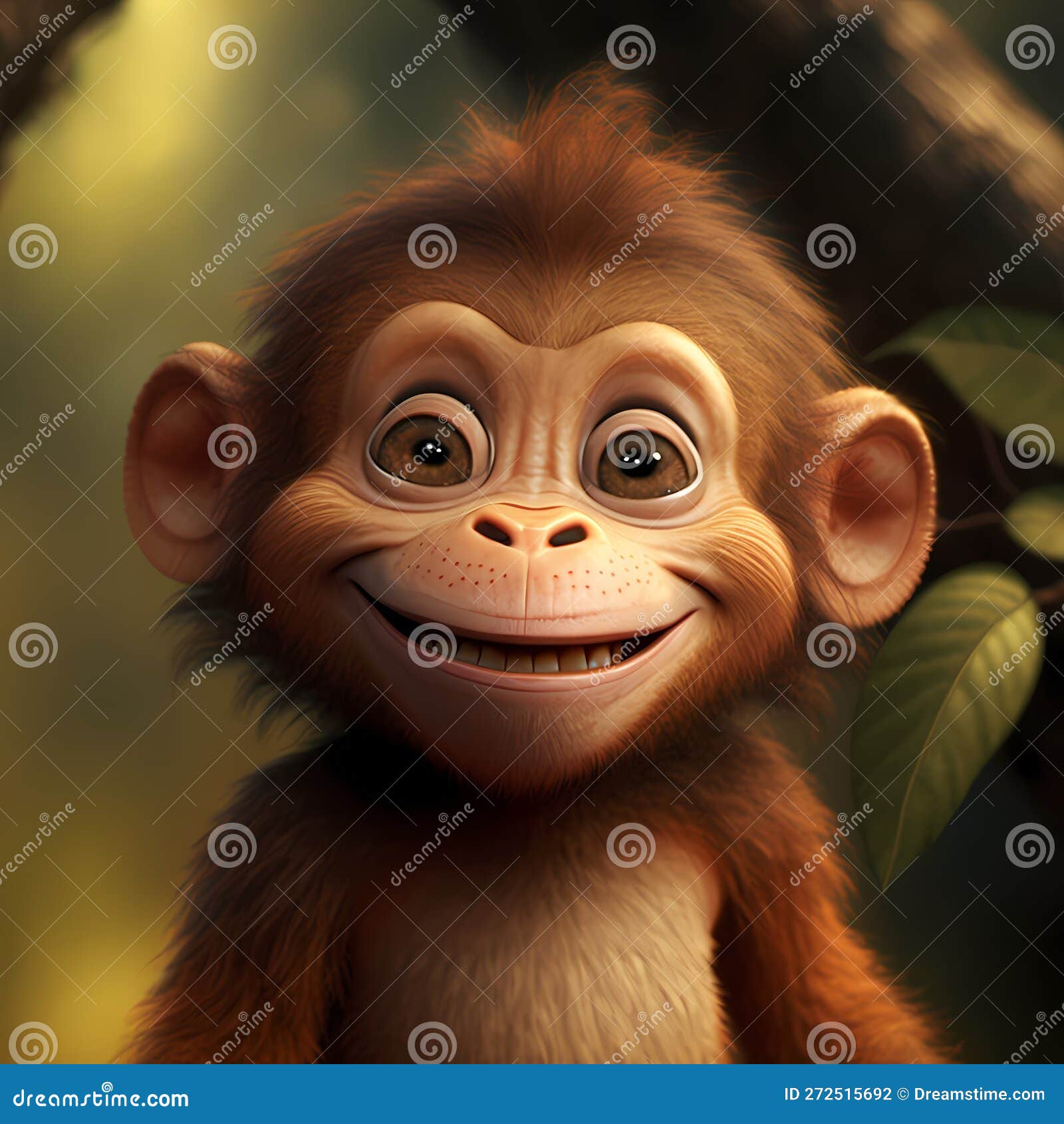Happy Smiling Monkey at Forest. Generative AI Stock Illustration