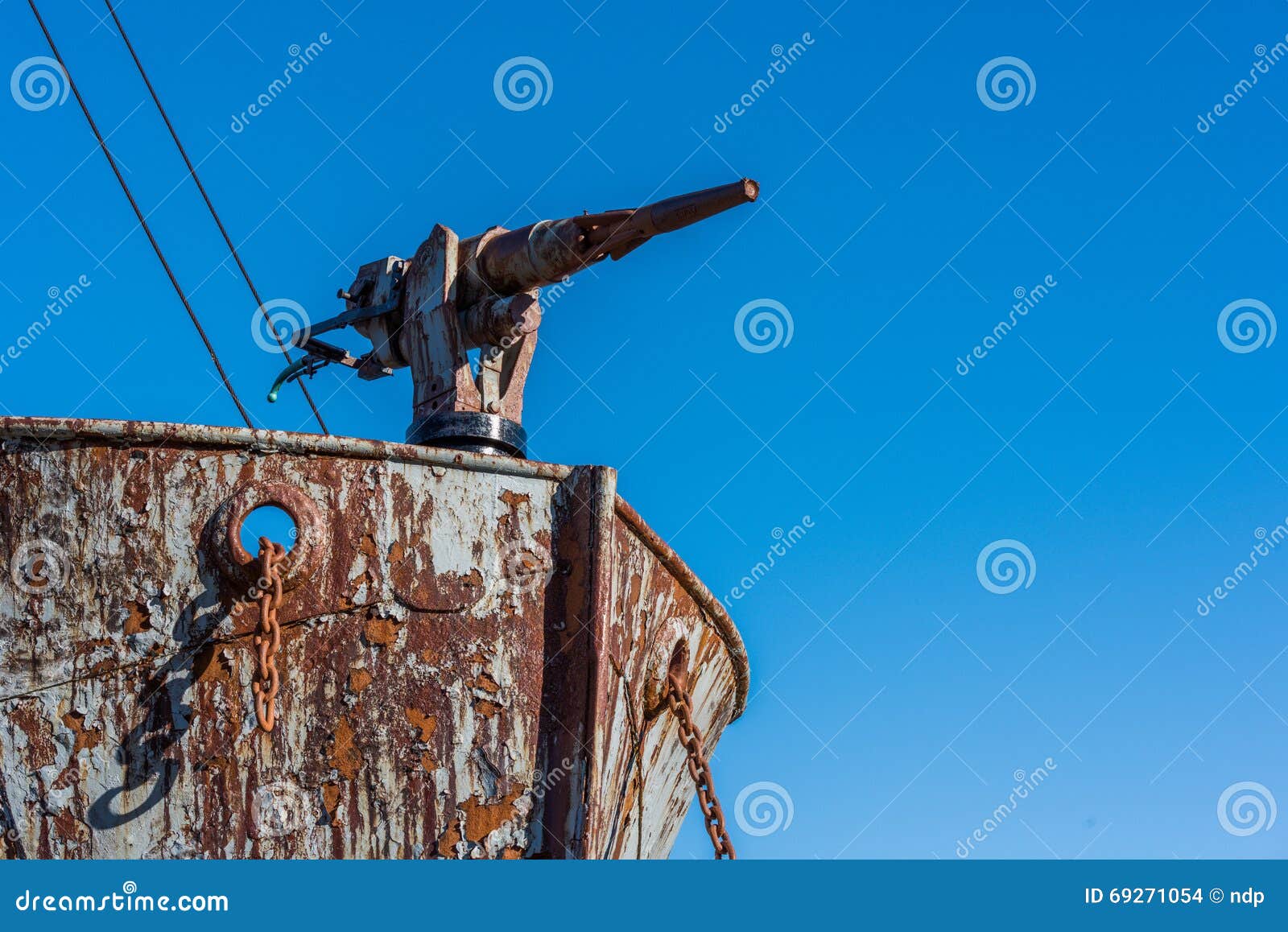 close-up of harpoon gun on whaler bows