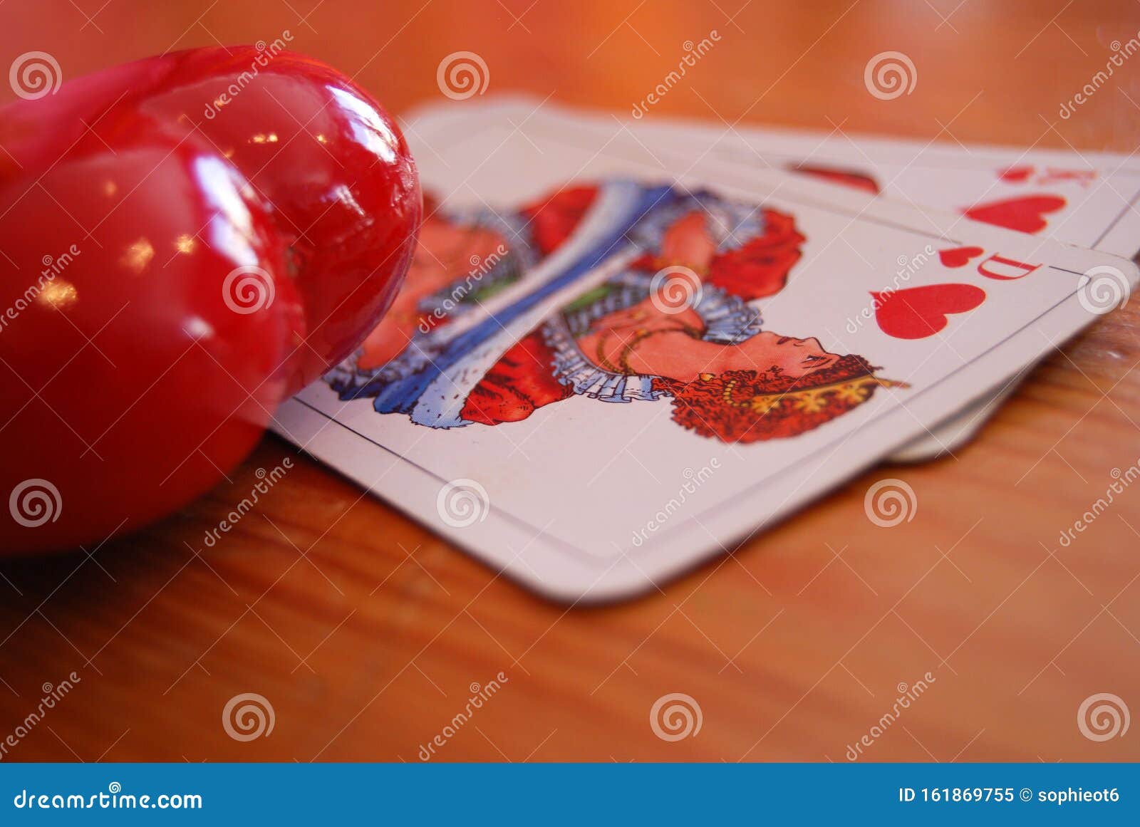 Close Up Of Heart Lady And Heart King Game Card With A Red Heart On A Wood Table Love Couple Stock Image Image Of Couple Heart