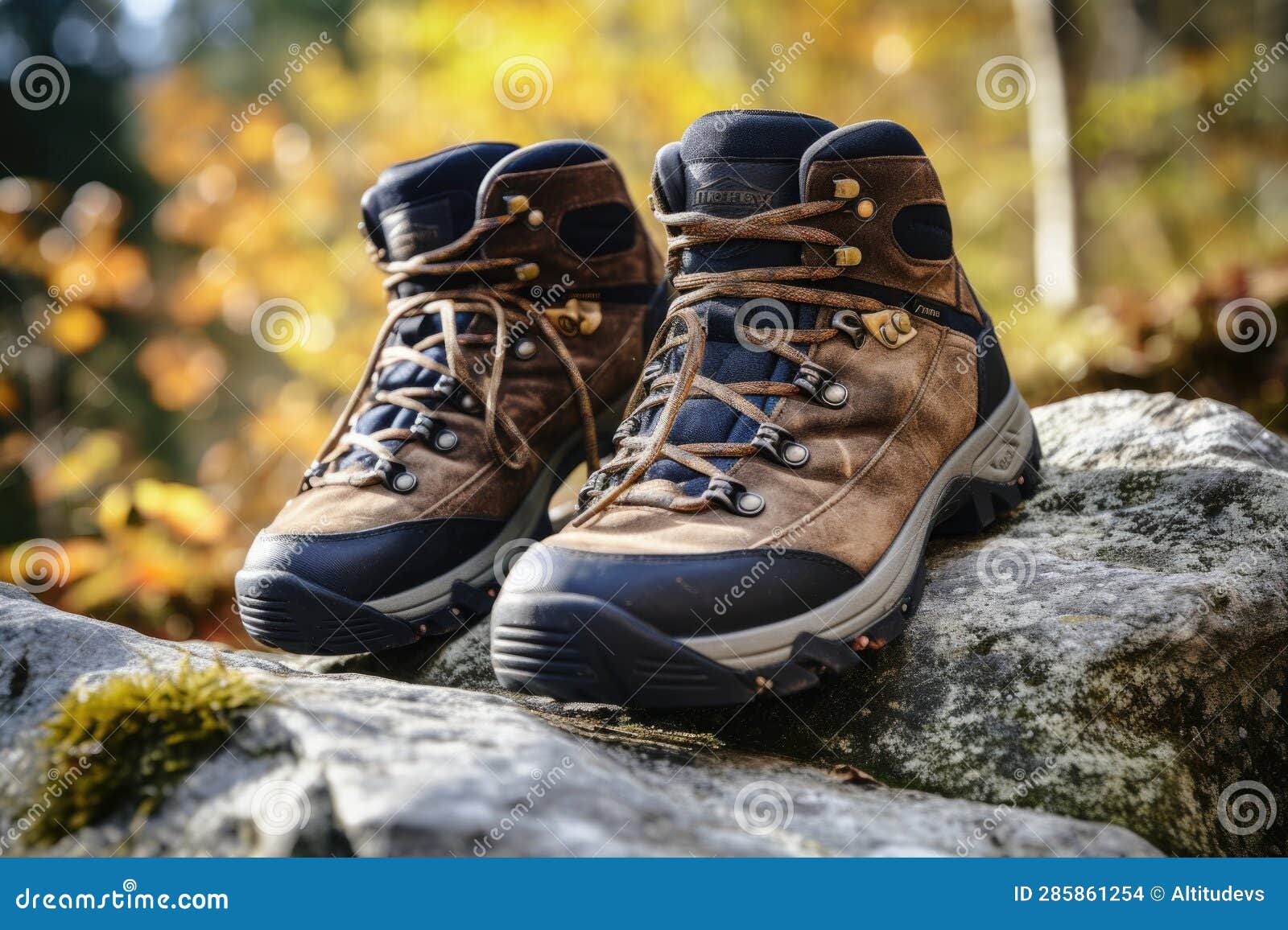 Closeup of Hiking Boots on a Rocky Mountain Path Stock Photo Image