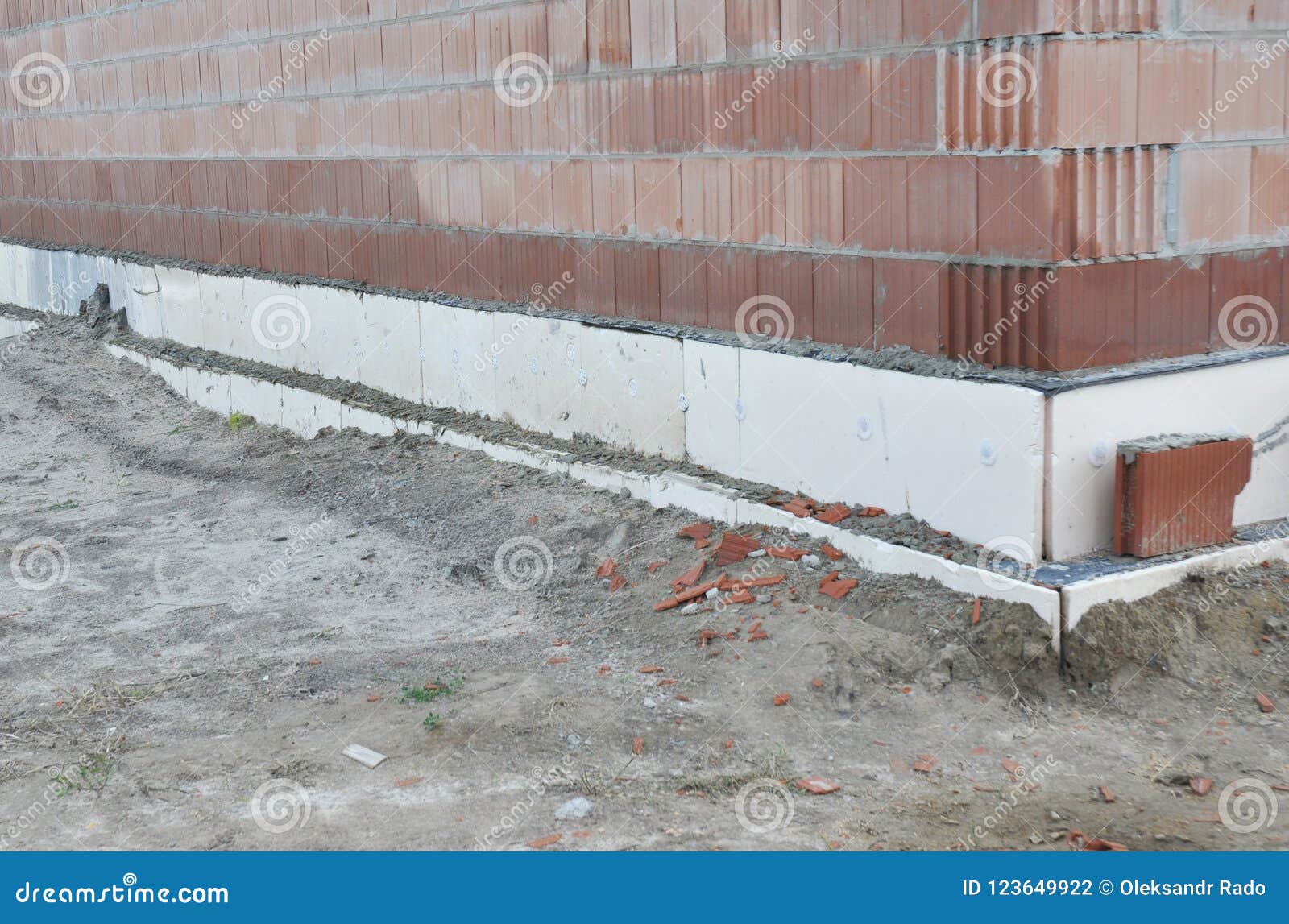 Close Up on House Foundation Insulation with Styrofoam Sheets Stock