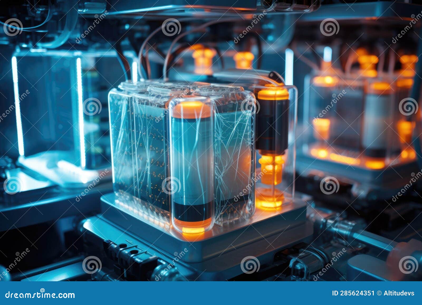 Closeup of Hydrogen Fuel Cells and Electrolyzers Stock Illustration