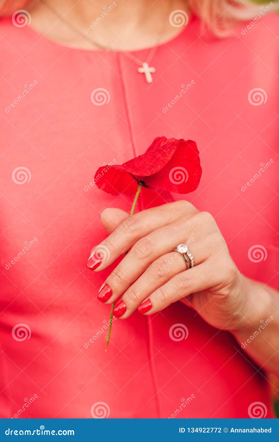 Close Up Image Of Beautiful Woman`s Hand With Perfect Red Manicure