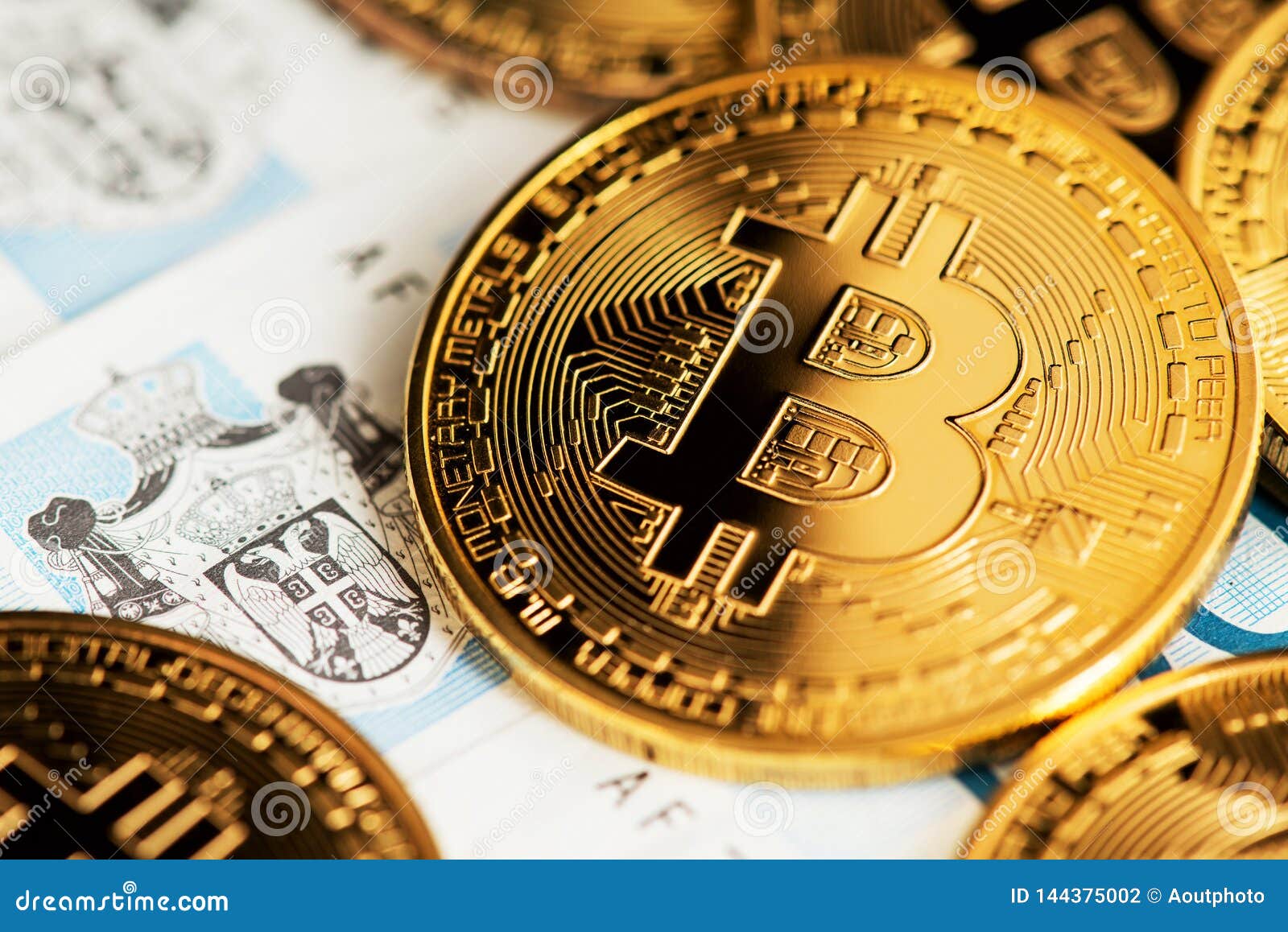 Close Up Image Of Bitcoin Cryptocurrency With Serbian Dinar Banknotes ...